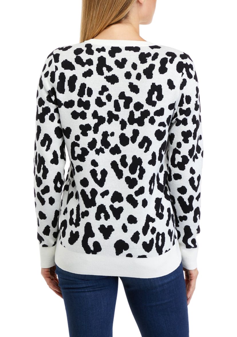 Womens Long Sleeve Crew Neck Jacquard Sweater