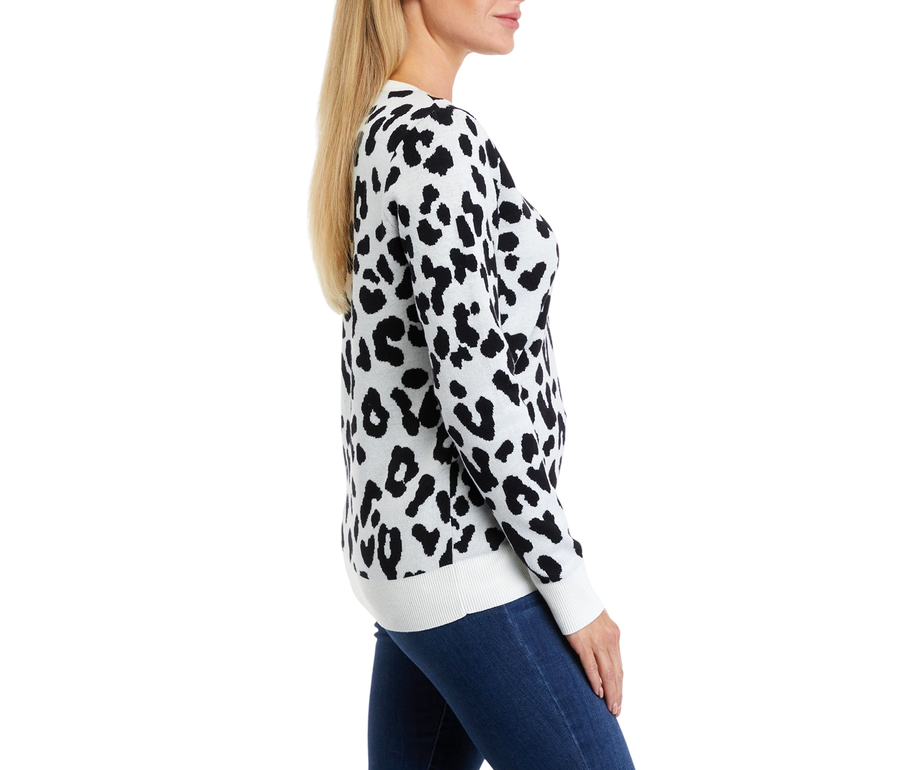 Womens Long Sleeve Crew Neck Jacquard Sweater