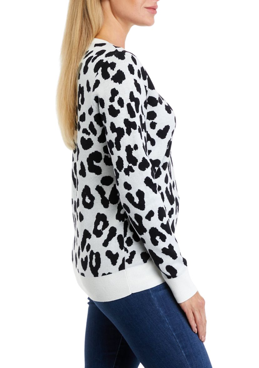 Womens Long Sleeve Crew Neck Jacquard Sweater
