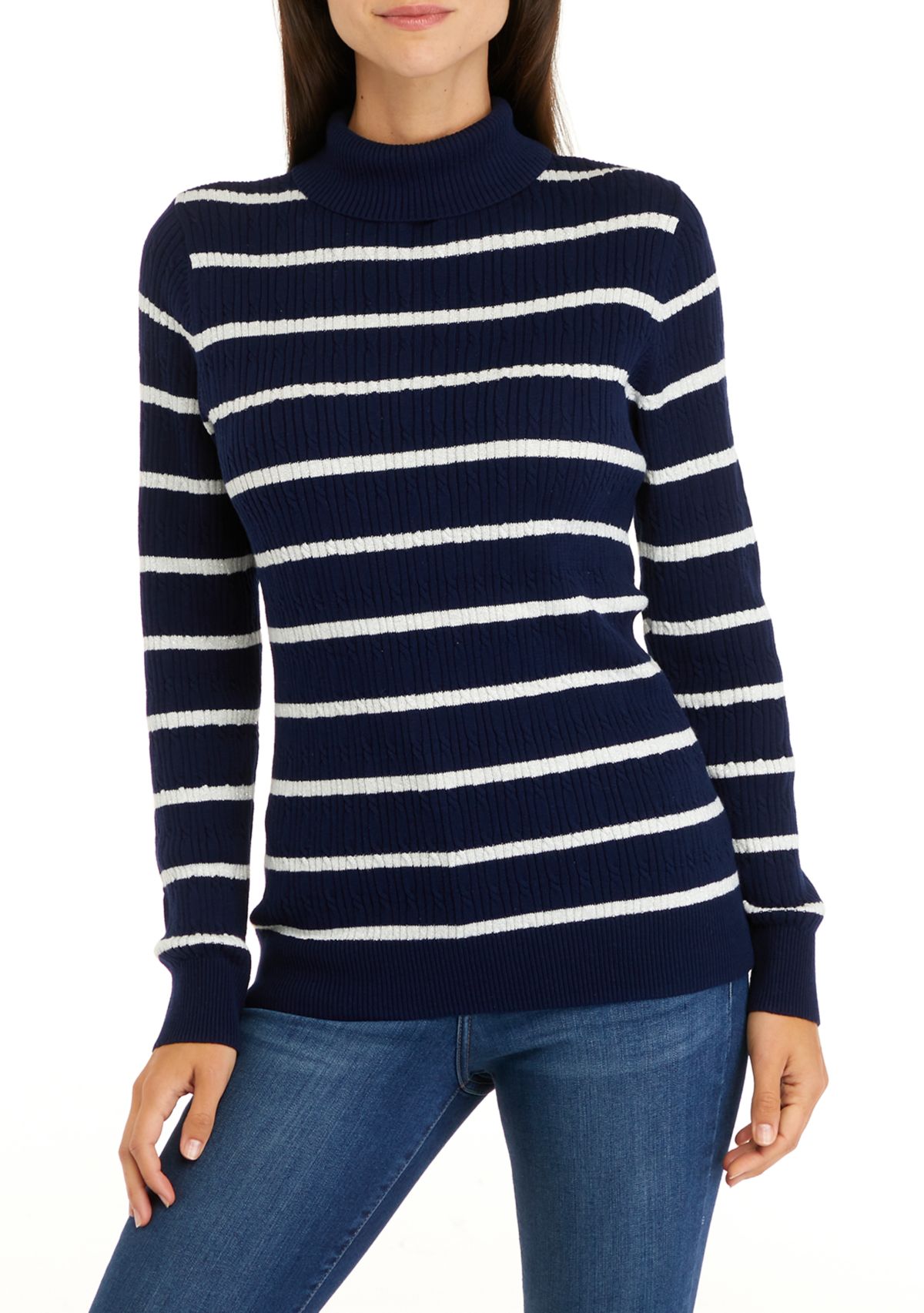 Womens Long Sleeve Cable Turtleneck Sweater