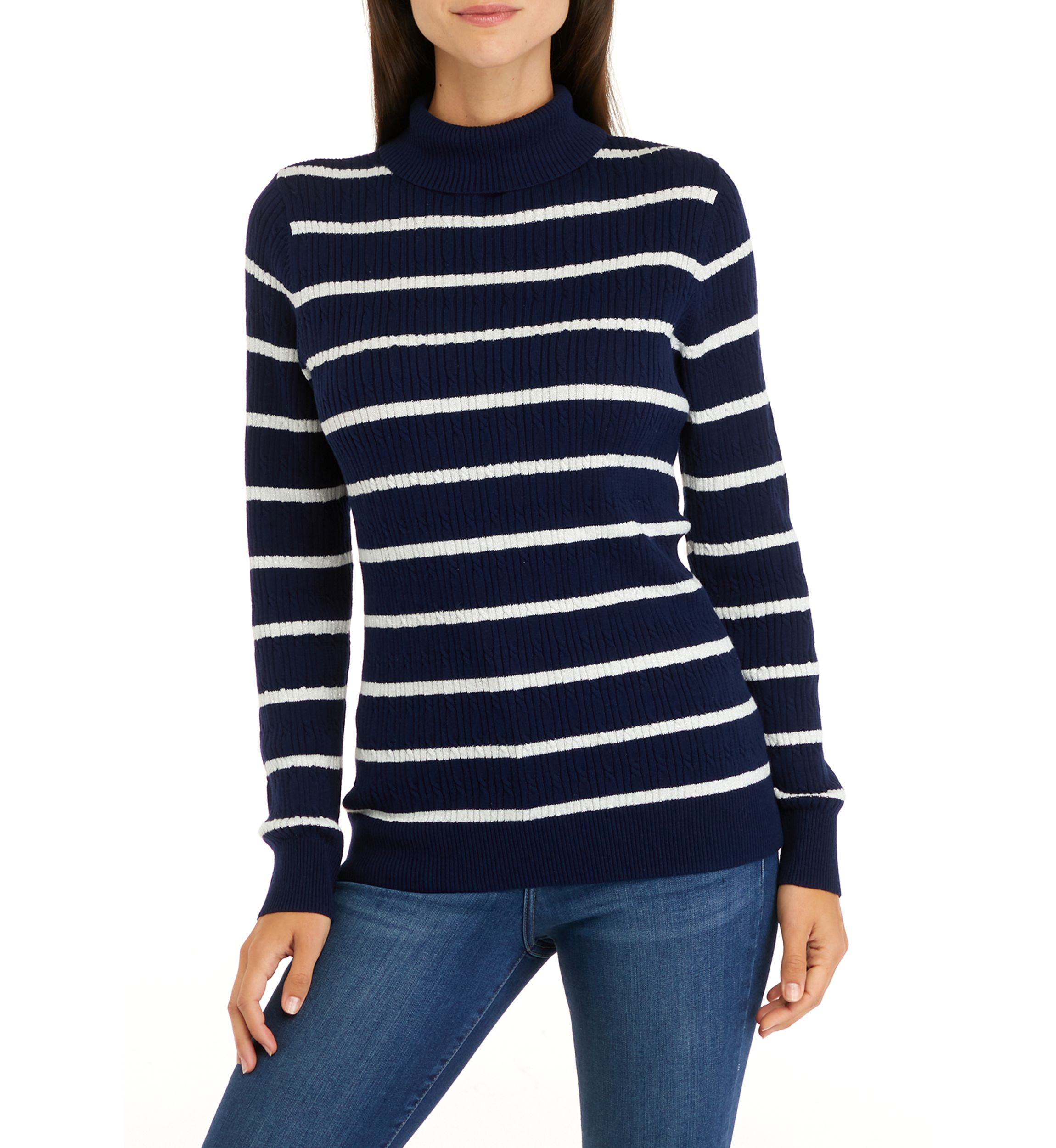 Womens Long Sleeve Cable Turtleneck Sweater