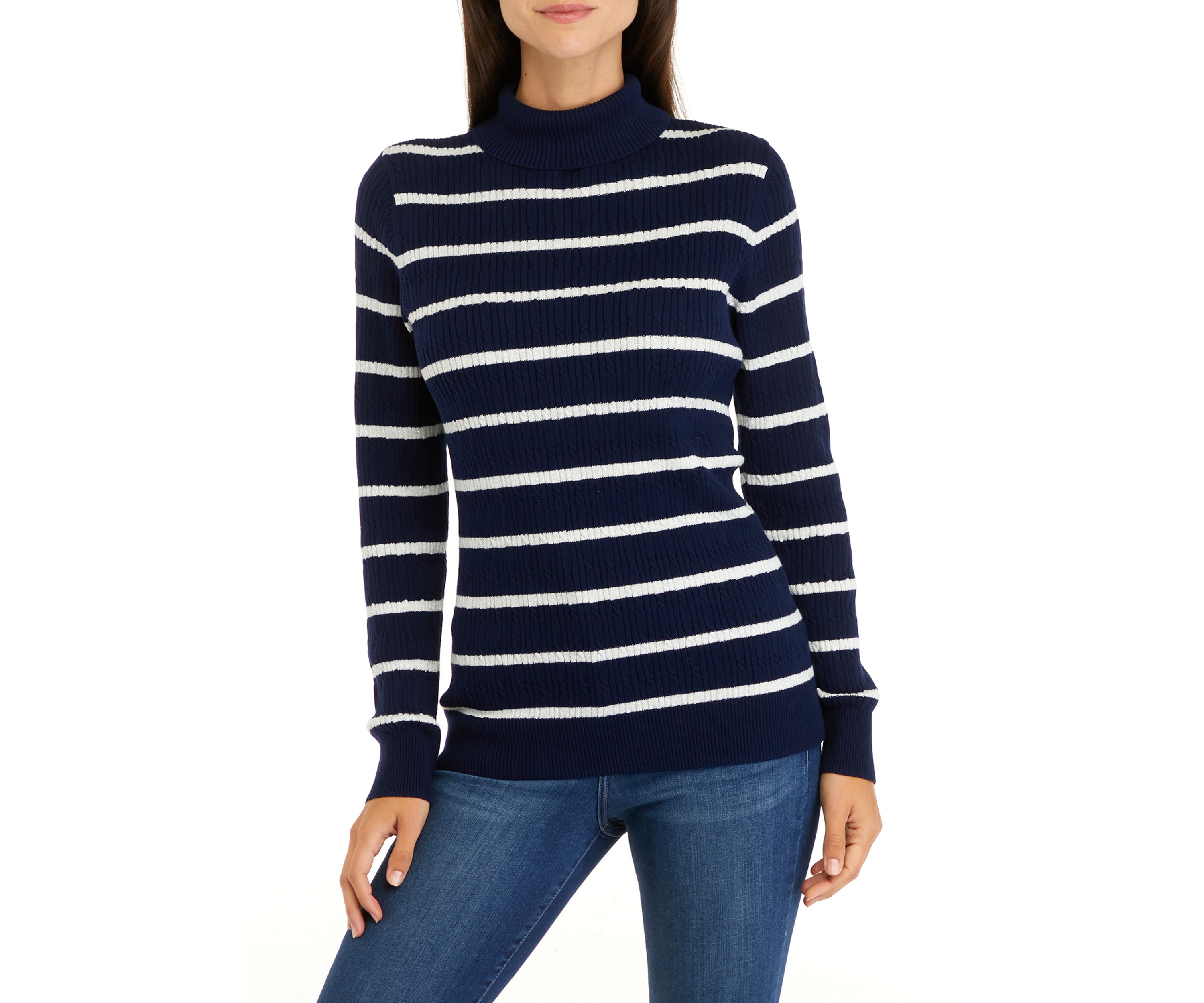 Womens Long Sleeve Cable Turtleneck Sweater