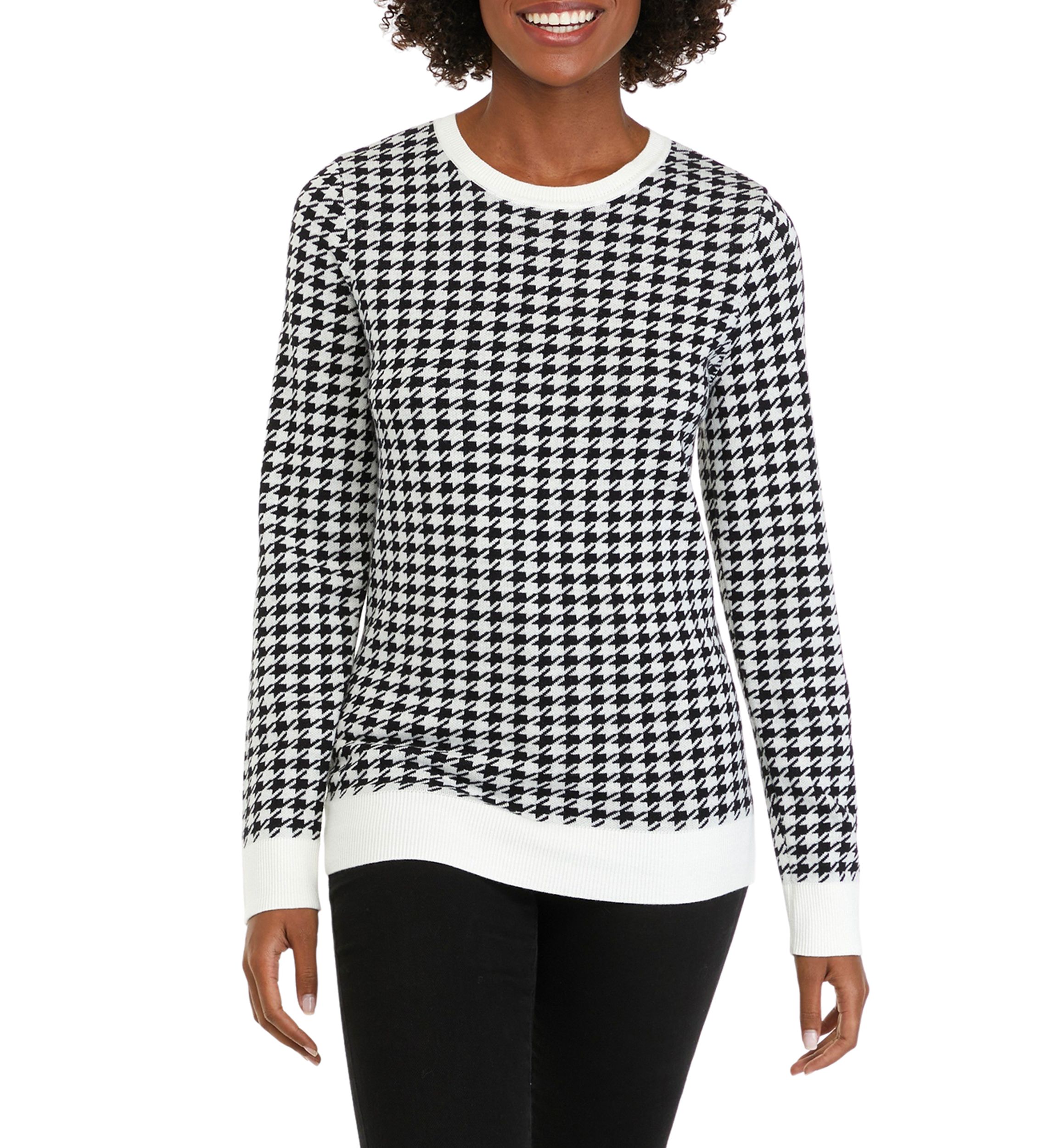 Womens Long Sleeve Crew Neck Jacquard Sweater