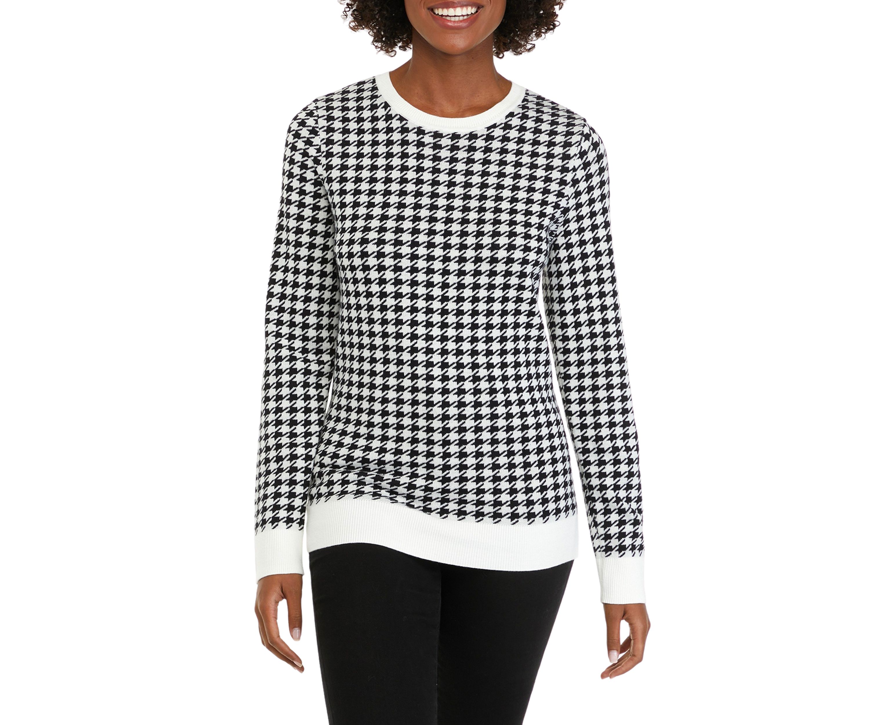 Womens Long Sleeve Crew Neck Jacquard Sweater