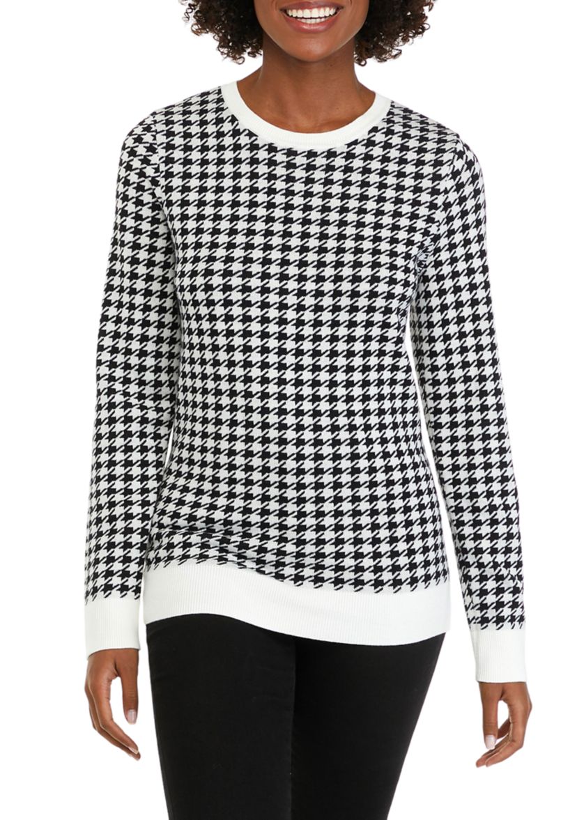 Womens Long Sleeve Crew Neck Jacquard Sweater