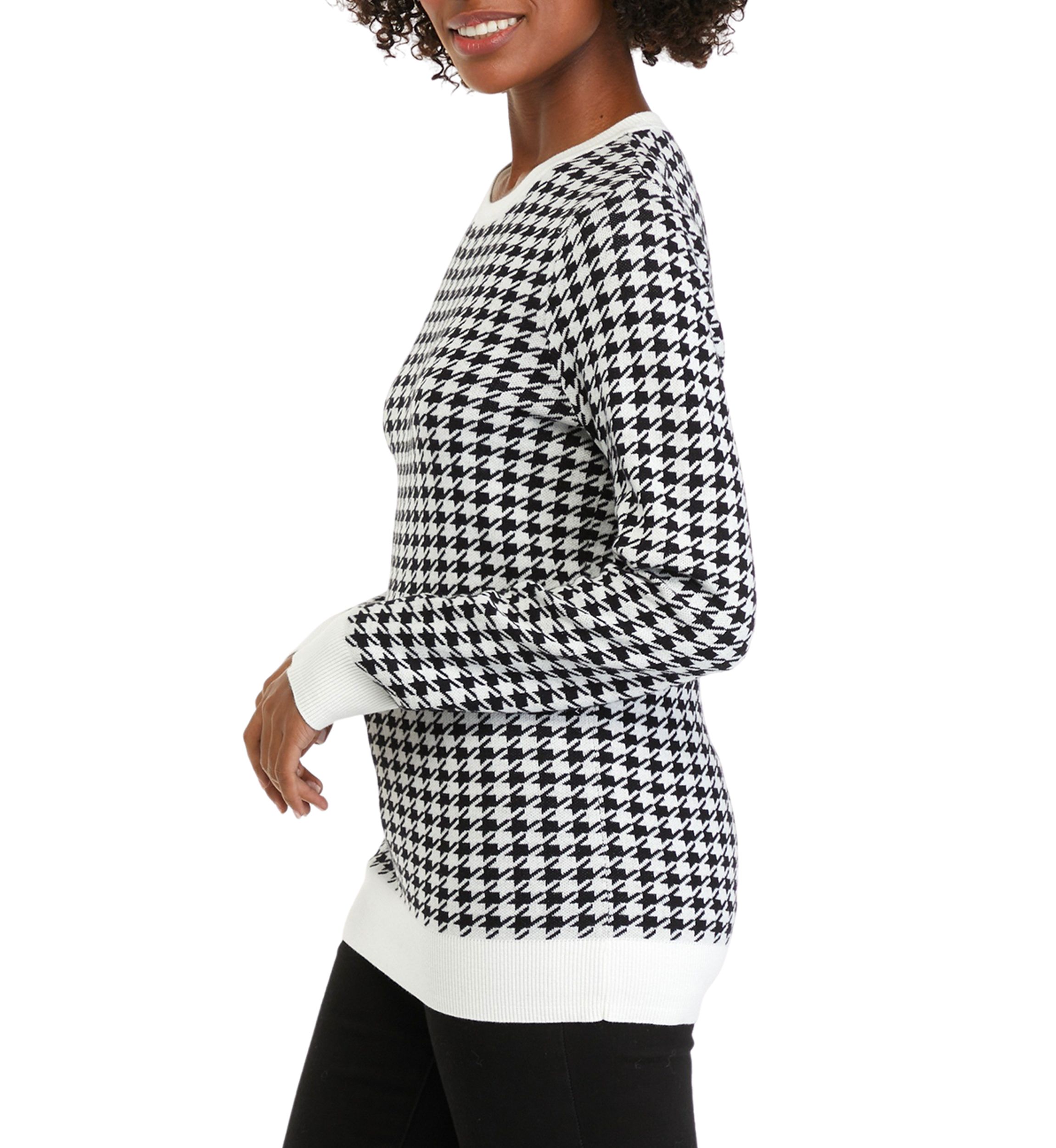 Womens Long Sleeve Crew Neck Jacquard Sweater