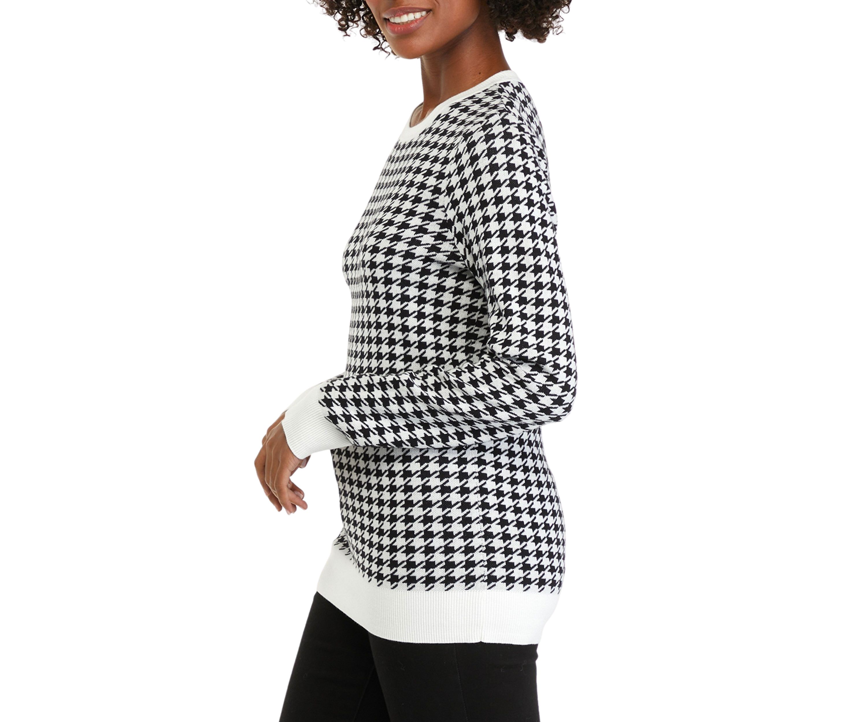 Womens Long Sleeve Crew Neck Jacquard Sweater