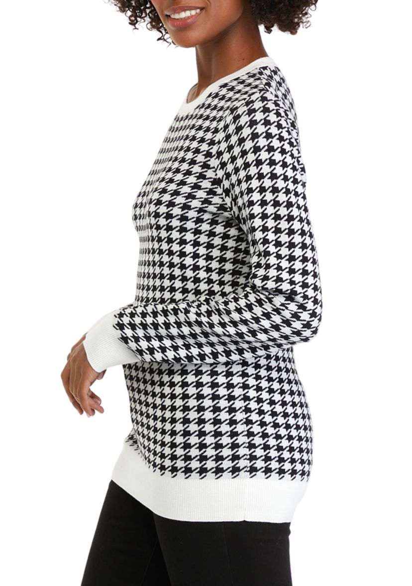 Womens Long Sleeve Crew Neck Jacquard Sweater