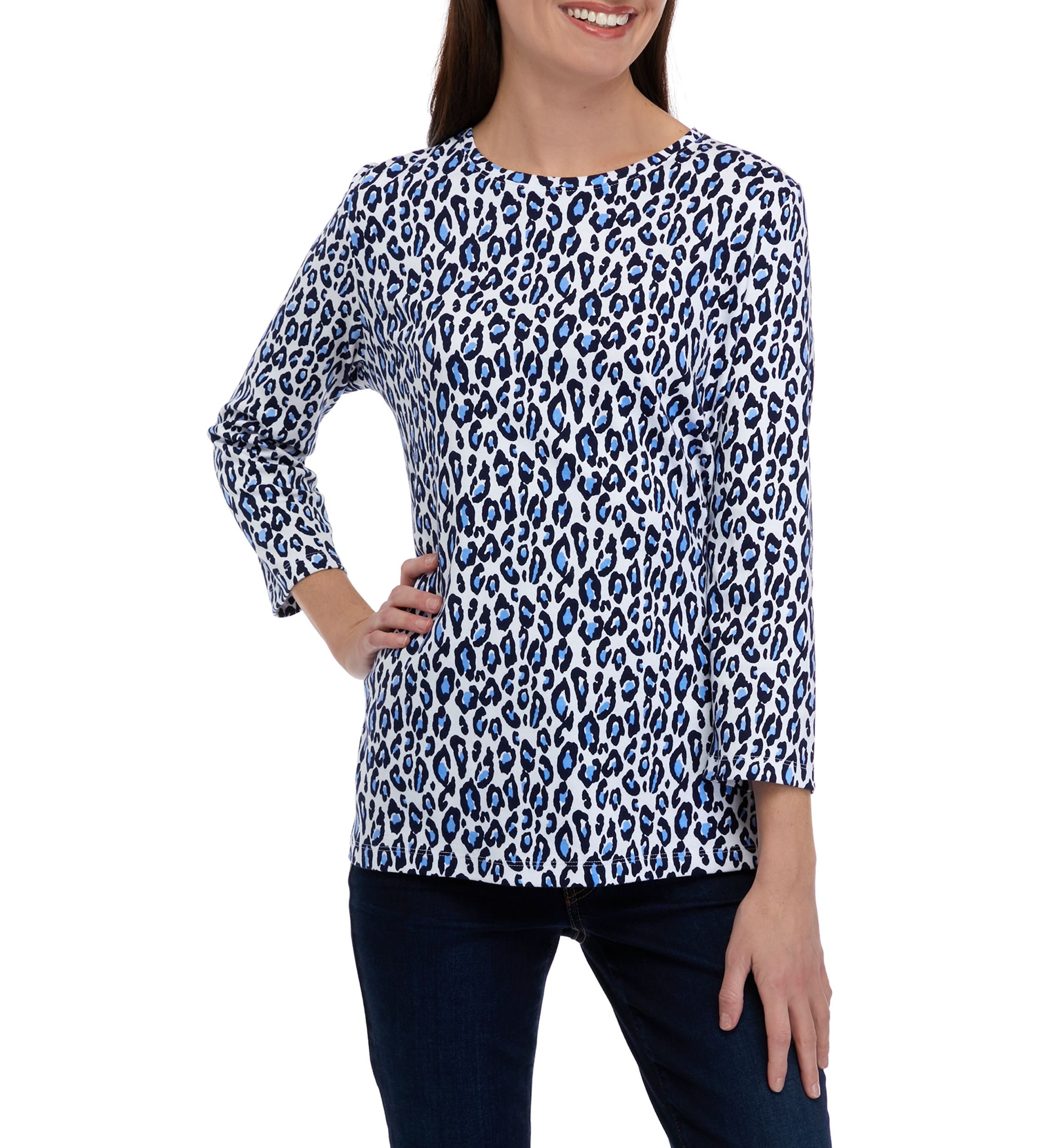 Womens 3/4 Sleeve Crew Neck Printed Shirt