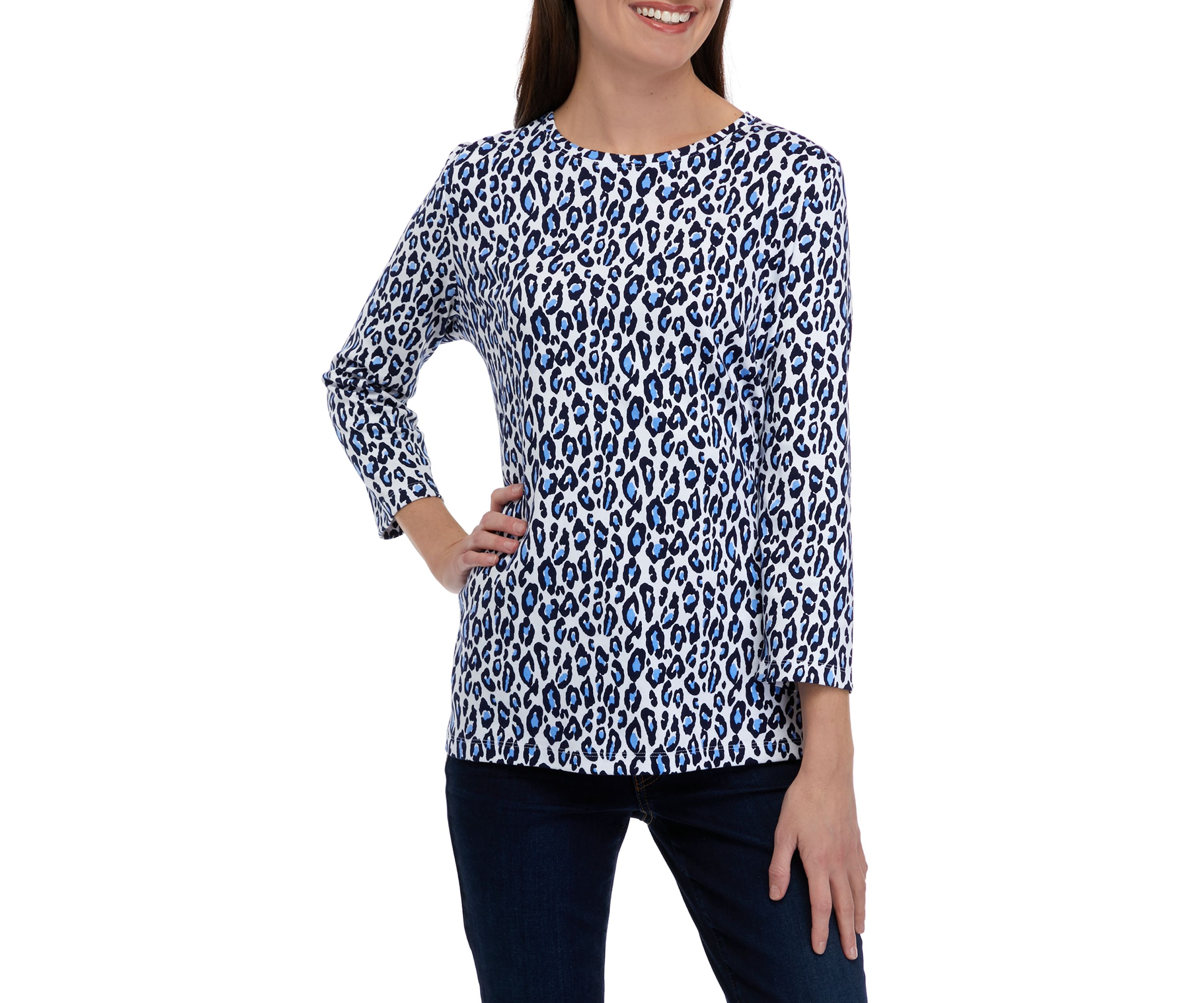 Womens 3/4 Sleeve Crew Neck Printed Shirt