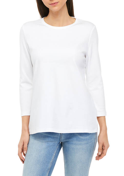 Kim Rogers® Womens 3/4 Sleeve Crew Neck T-Shirt