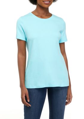 Nautica Women's Solid Short Sleeve T-Shirt - Cotton Crew Neck Top With Scalloped Sleeves