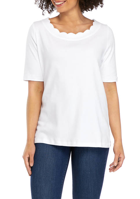 Kim Rogers® Womens Elbow Sleeve Scoop Neck T-Shirt