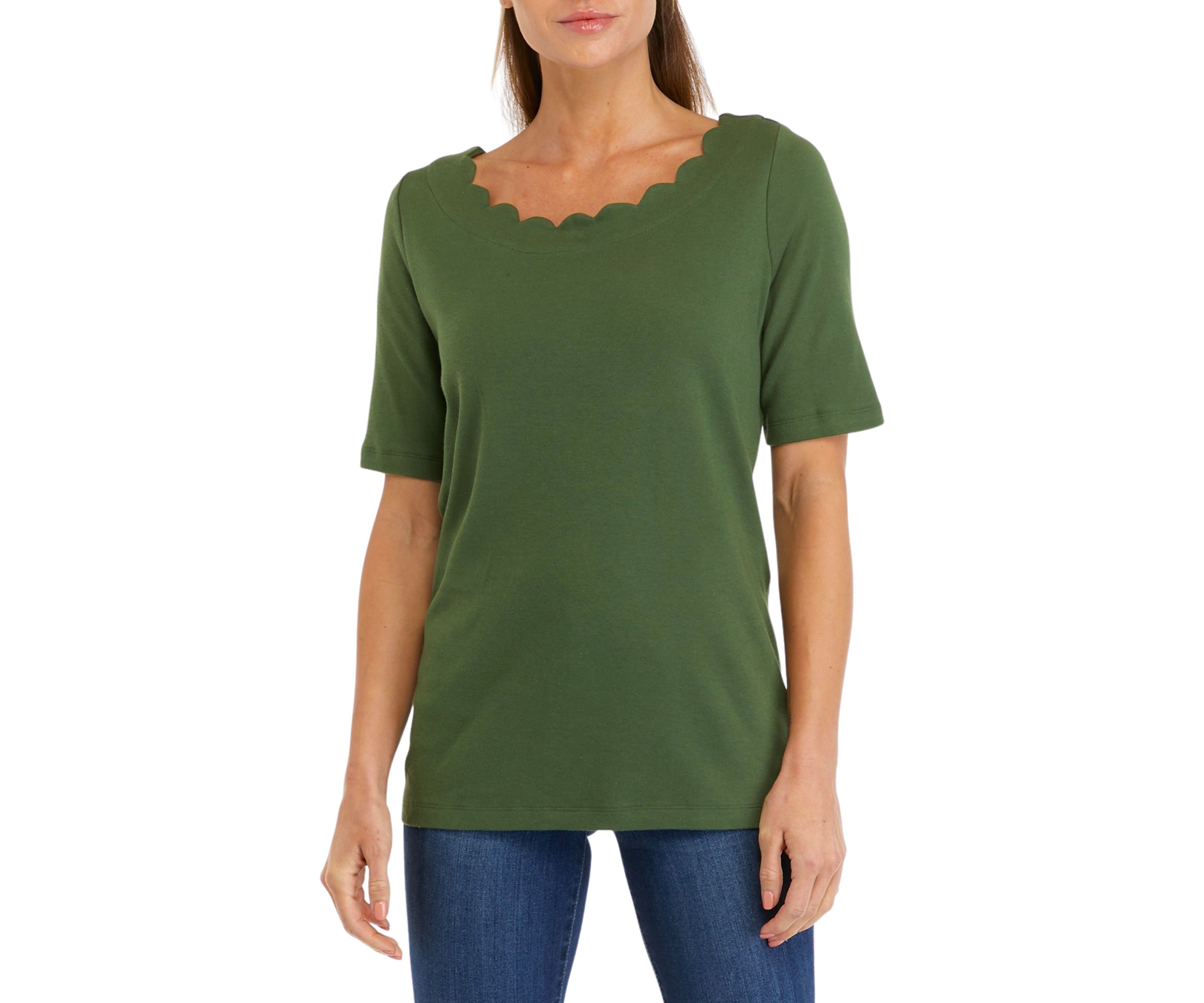 Womens Elbow Sleeve Scoop Neck T-Shirt 
