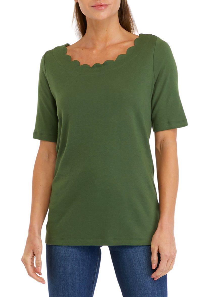 Womens Elbow Sleeve Scoop Neck T-Shirt 