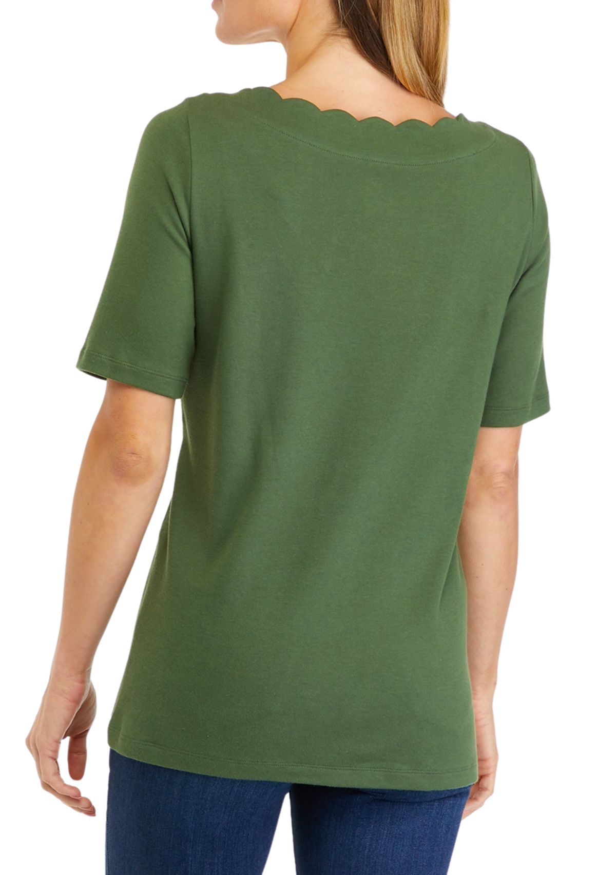 Womens Elbow Sleeve Scoop Neck T-Shirt 