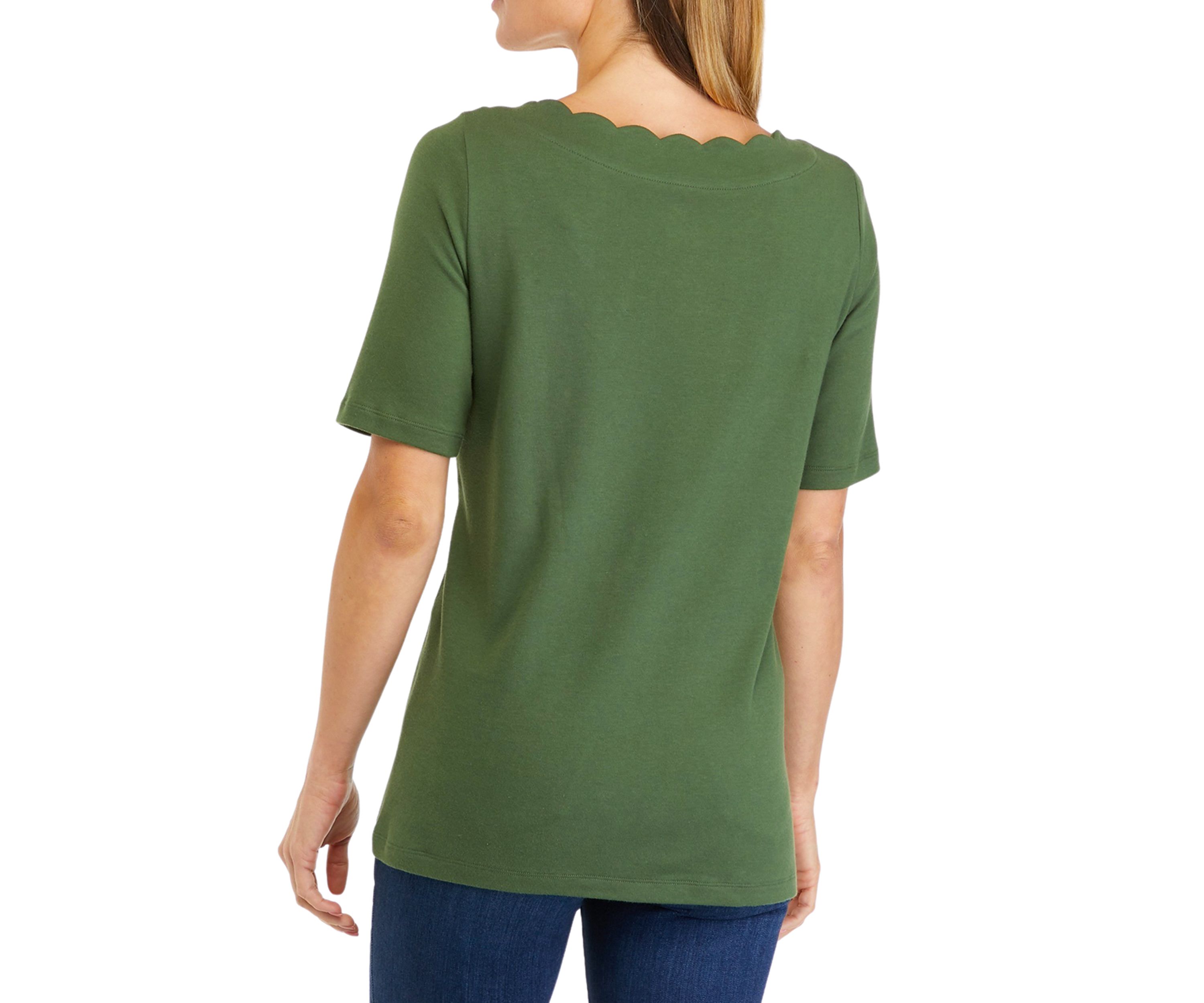Womens Elbow Sleeve Scoop Neck T-Shirt 