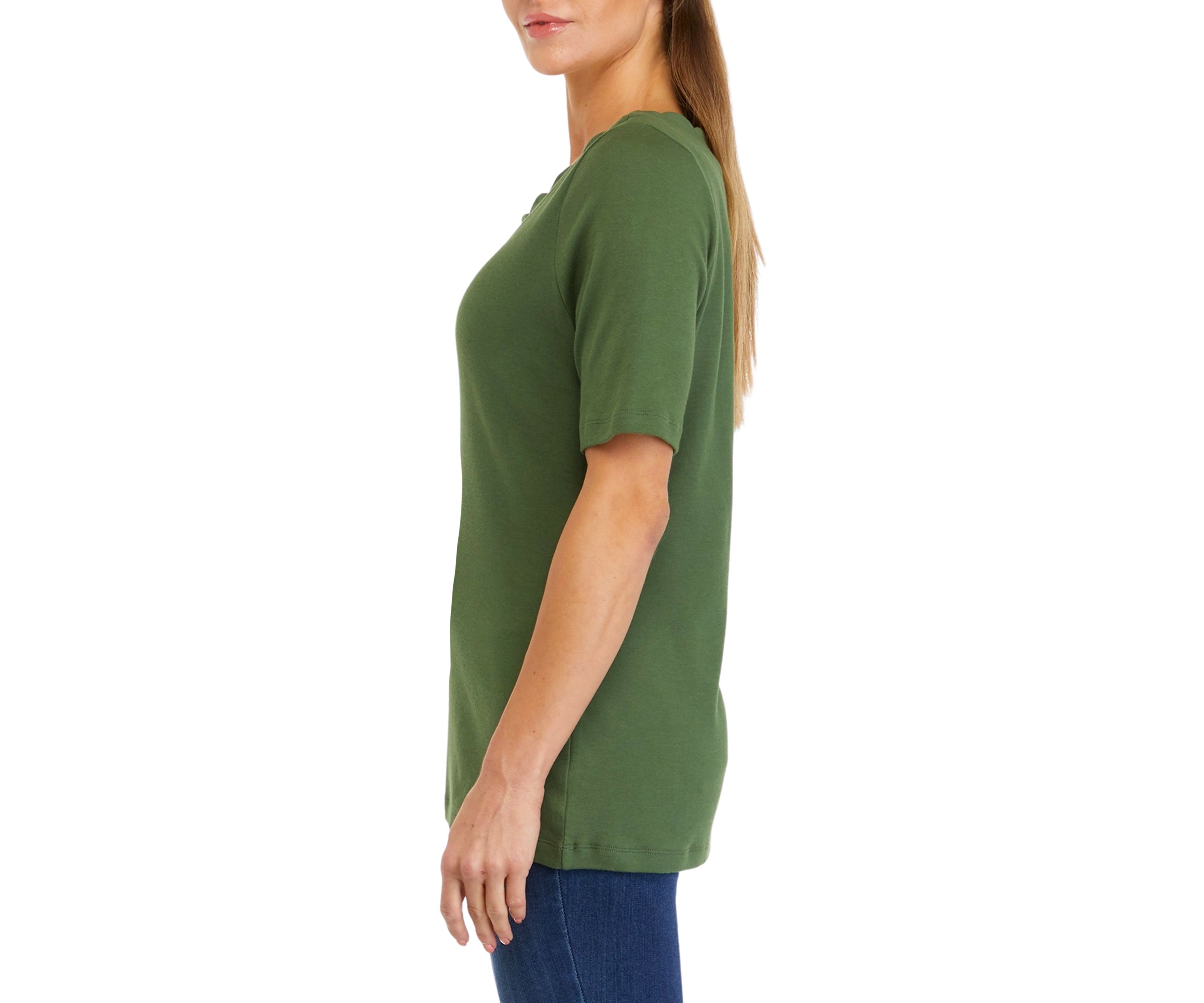 Womens Elbow Sleeve Scoop Neck T-Shirt 