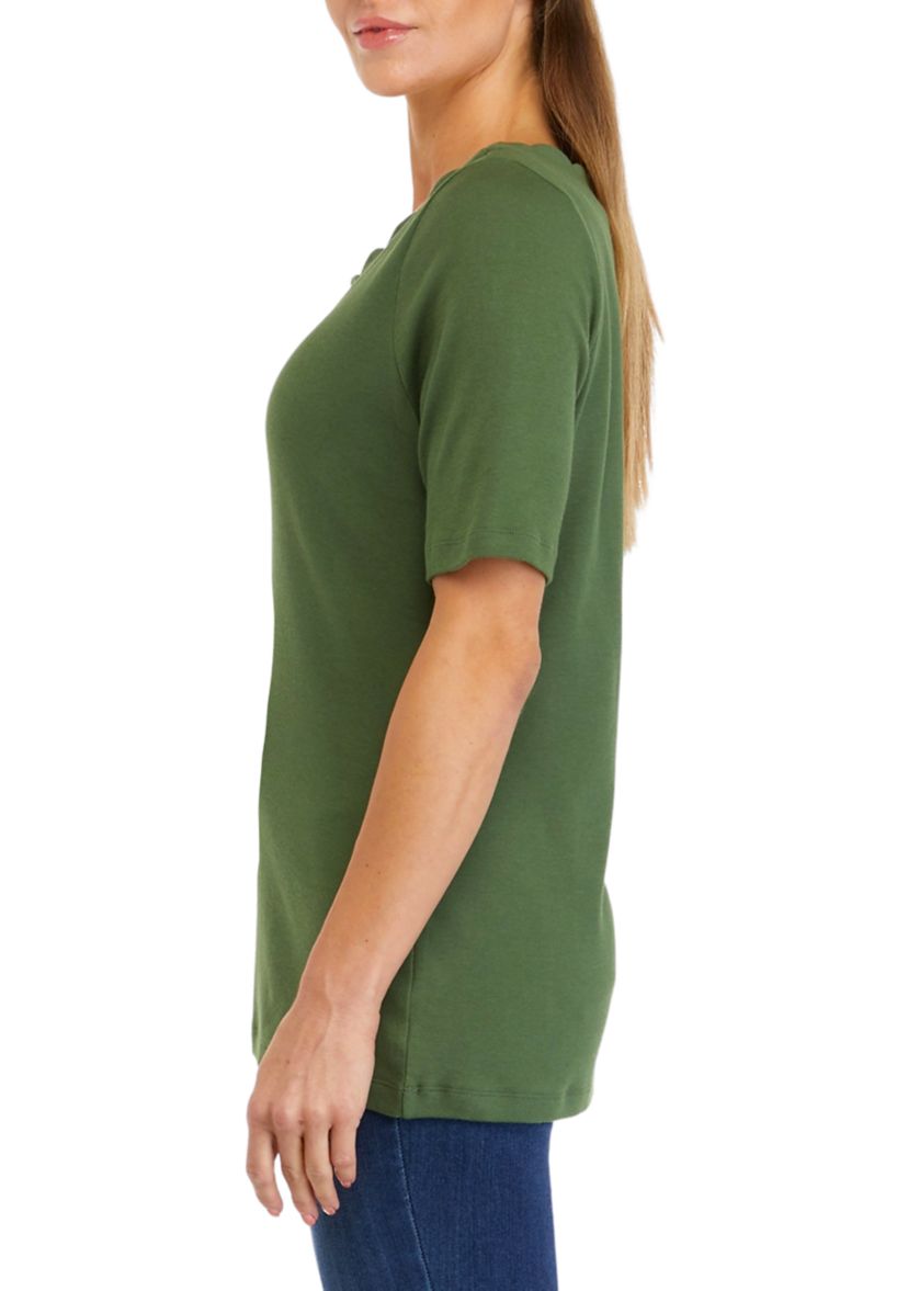 Womens Elbow Sleeve Scoop Neck T-Shirt 