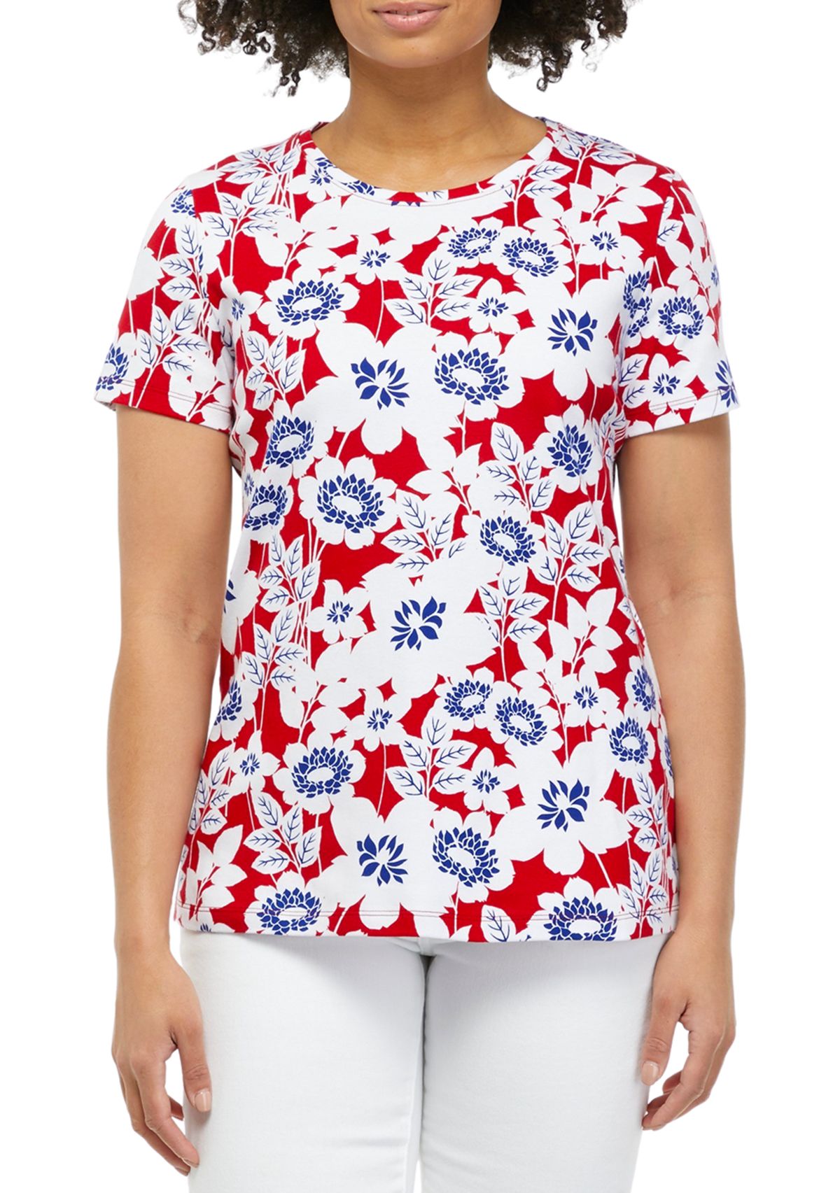 Womens Short Sleeve Printed Crew Neck T-Shirt