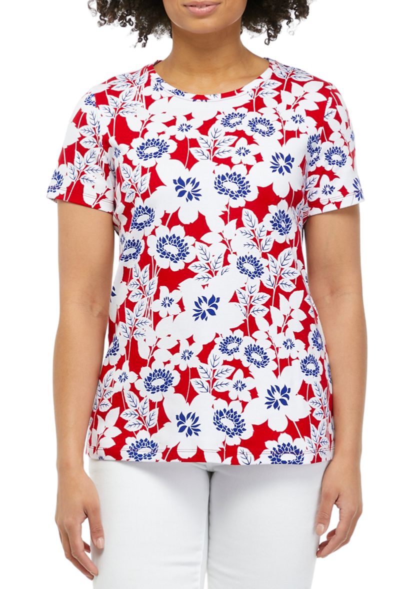 Womens Short Sleeve Printed Crew Neck T-Shirt