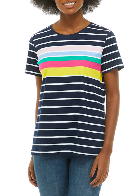 Kim Rogers® Womens Ombr&eacute; Striped Short Sleeve Round