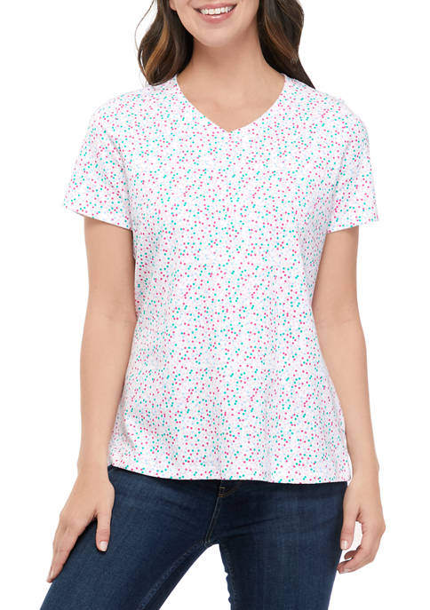 Kim Rogers® Womens Short Sleeve Printed V-Neck T-Shirt