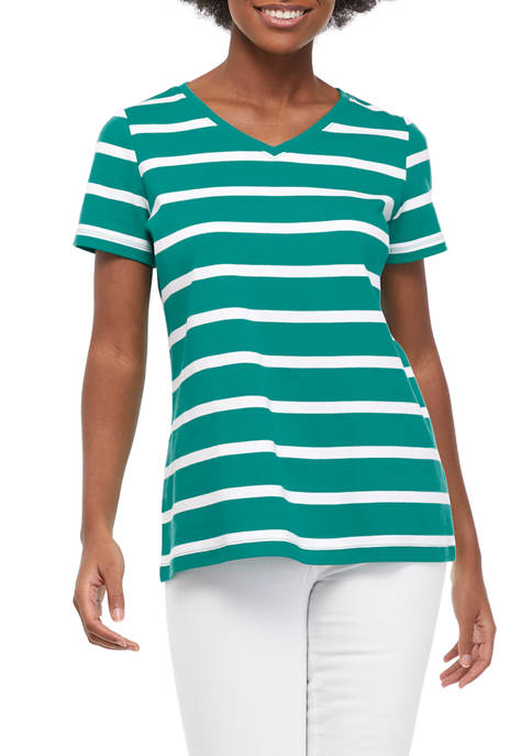Kim Rogers® Womens Short Sleeve Striped V-Neck T-Shirt