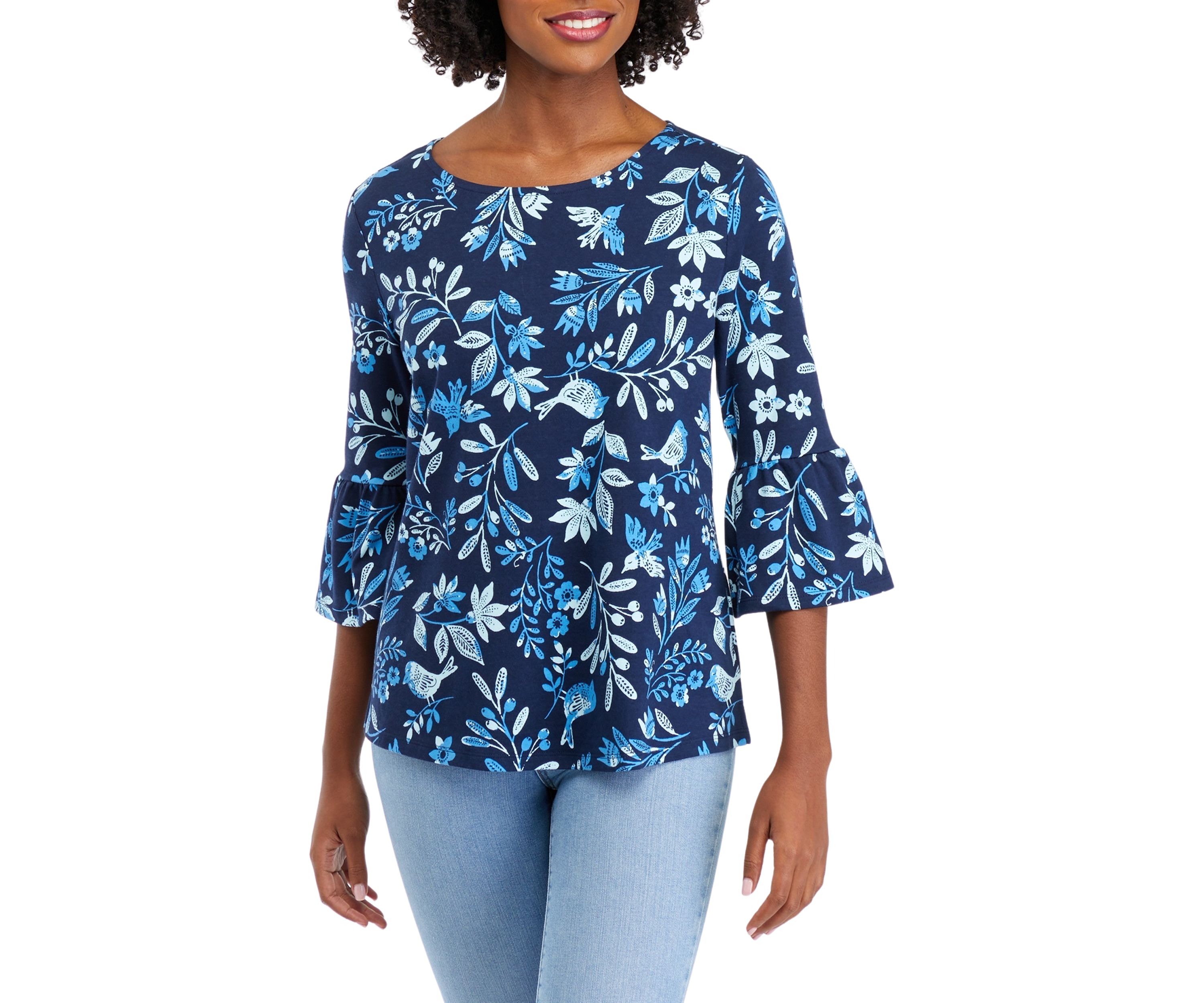 Womens Bell Sleeve Animal Print Top