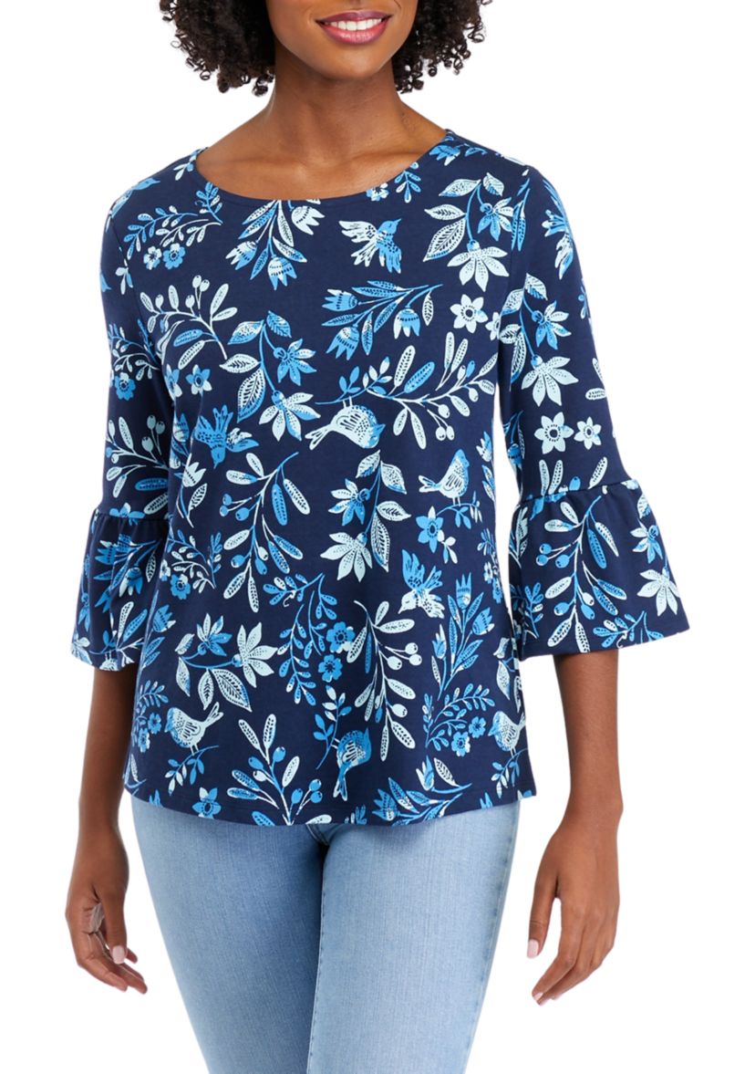 Womens Bell Sleeve Animal Print Top