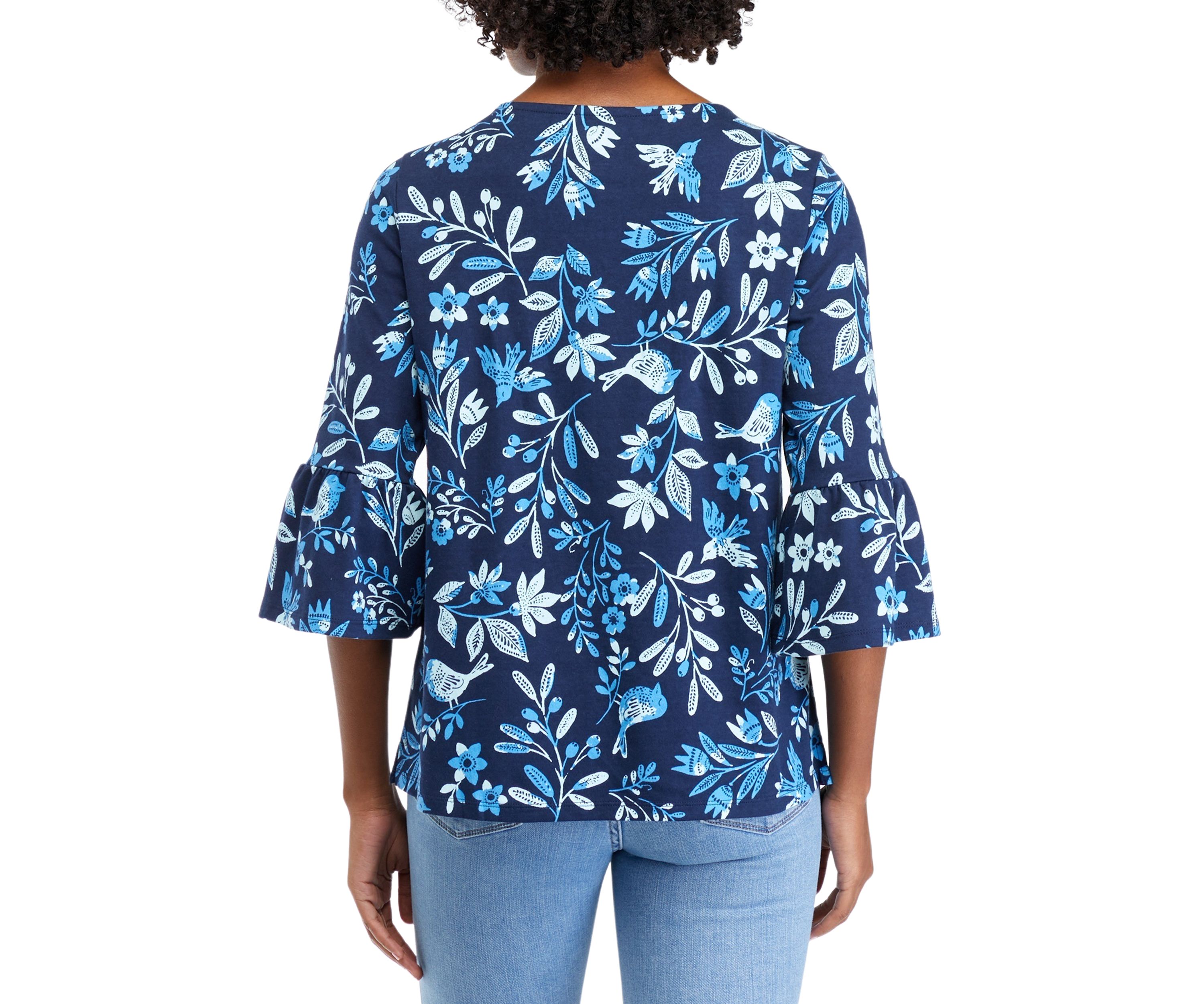 Womens Bell Sleeve Animal Print Top
