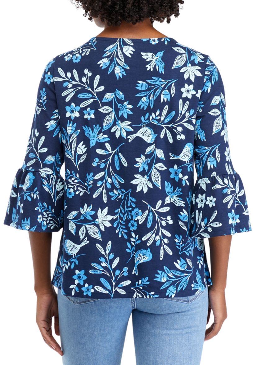 Womens Bell Sleeve Animal Print Top