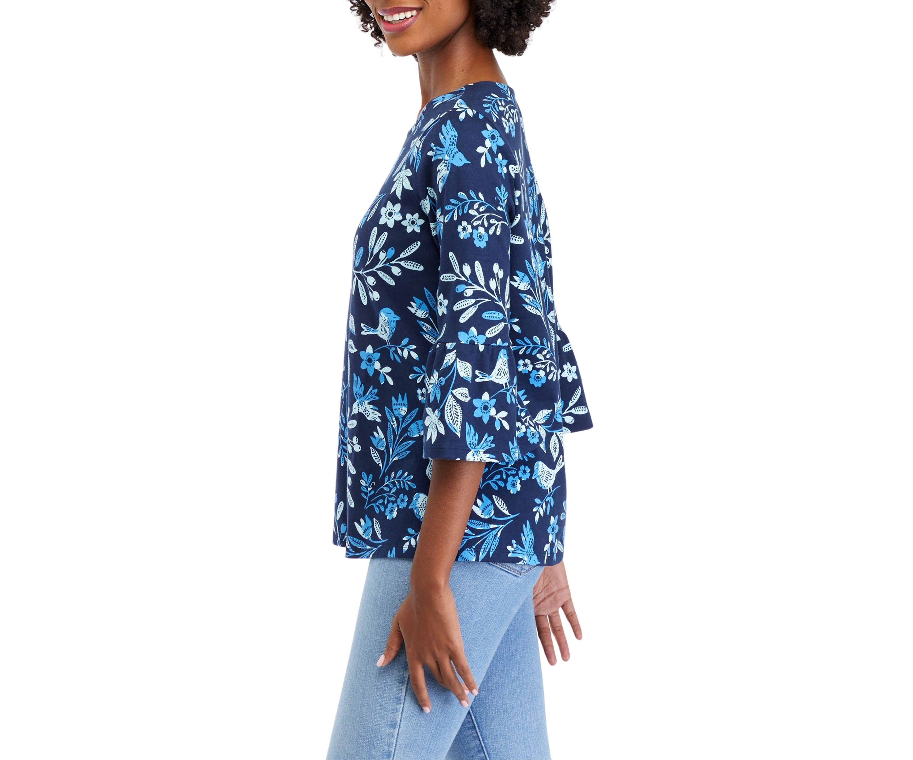 Womens Bell Sleeve Animal Print Top