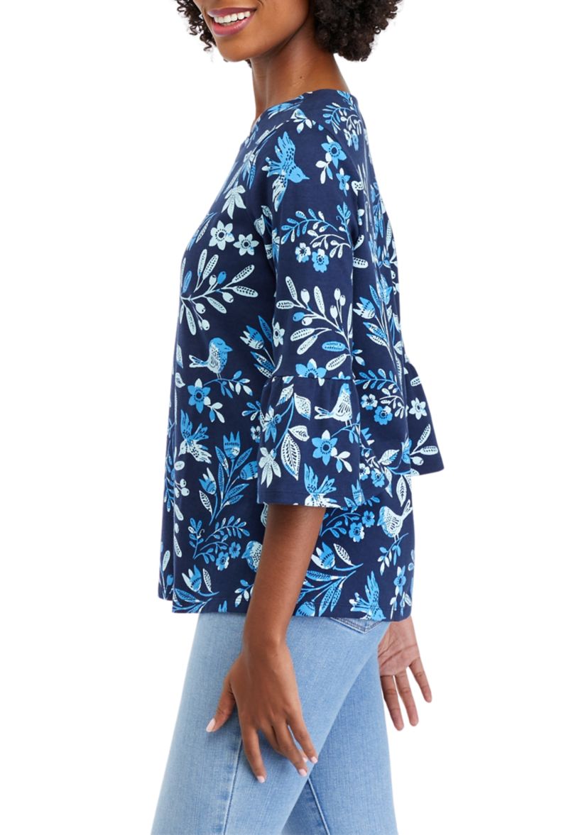 Womens Bell Sleeve Animal Print Top
