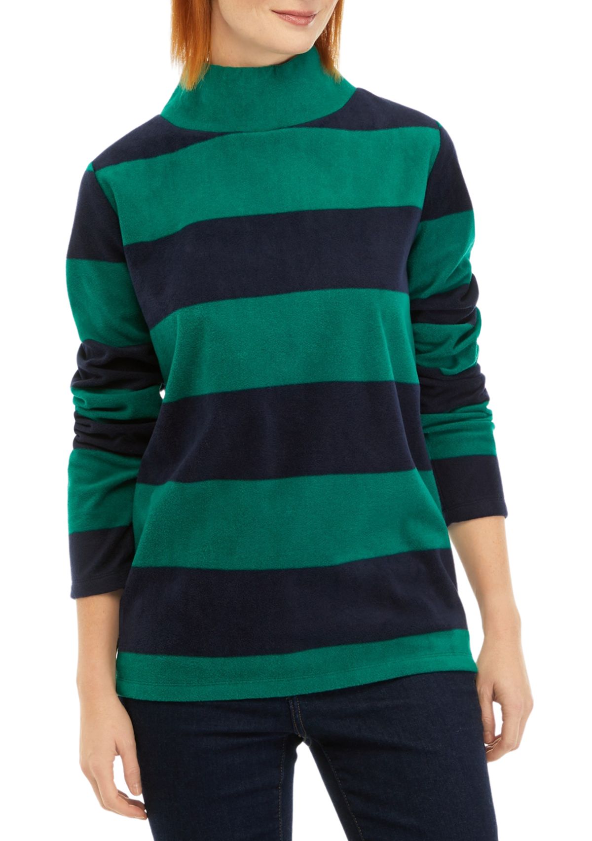 Womens Microfleece Mock Neck Striped Top