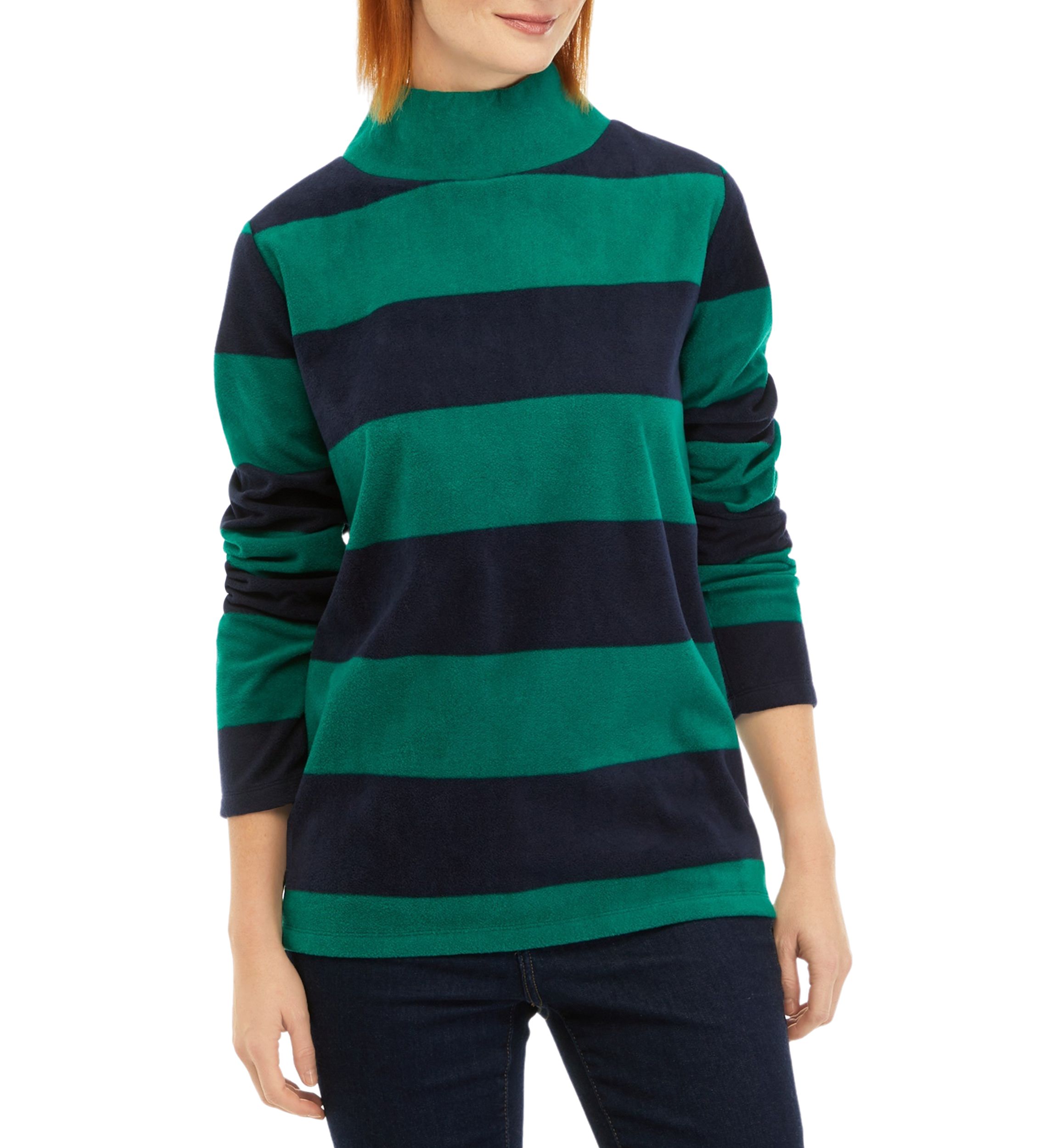 Womens Microfleece Mock Neck Striped Top