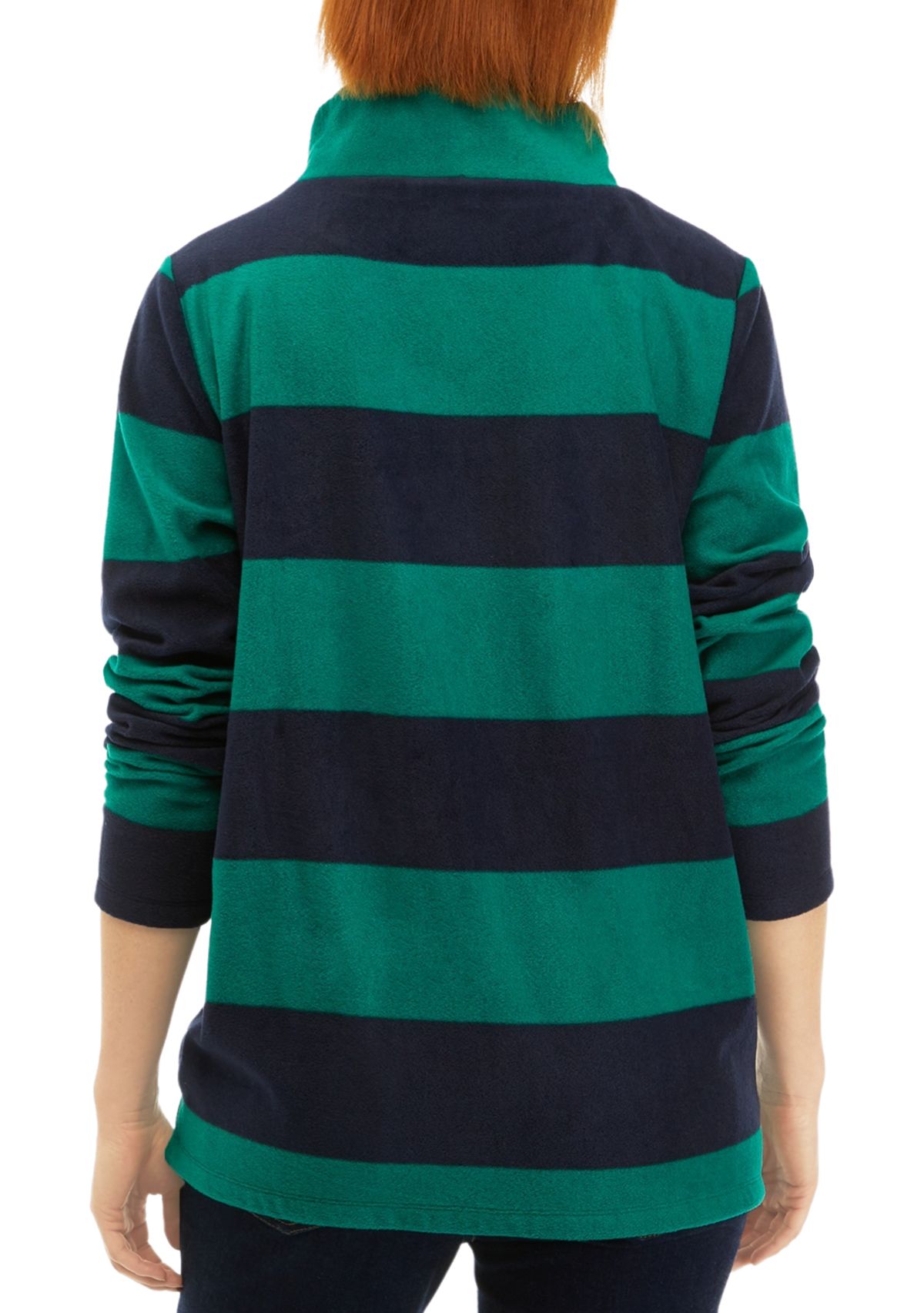 Womens Microfleece Mock Neck Striped Top