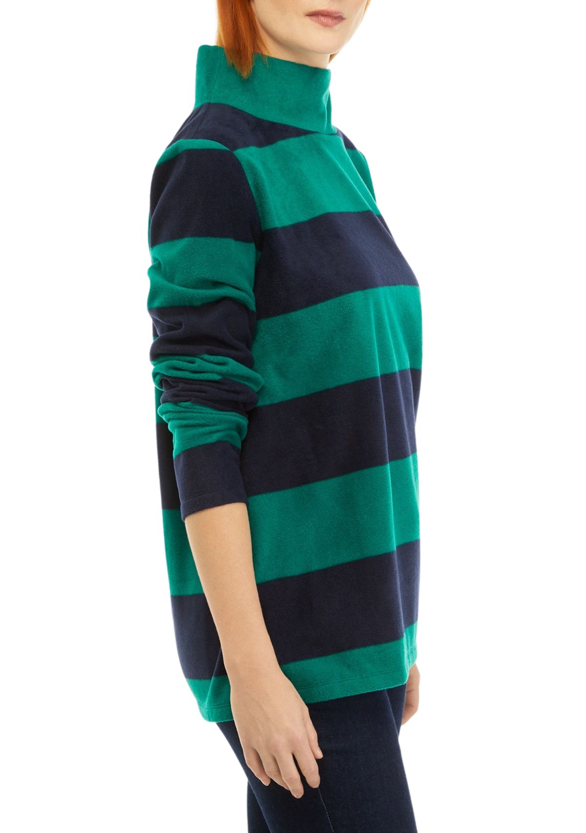 Womens Microfleece Mock Neck Striped Top