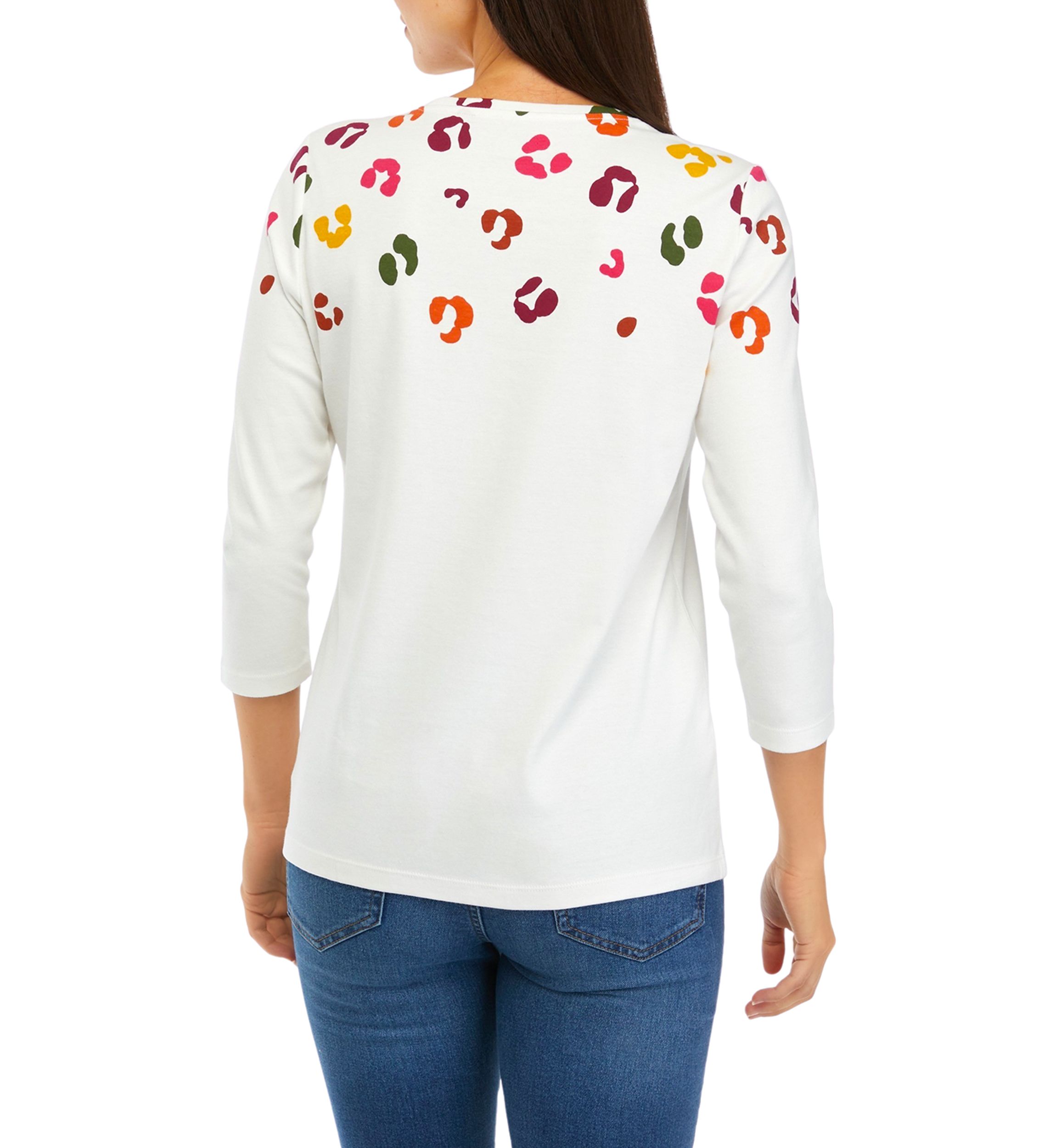 Womens 3/4 Sleeve Crew Neck Placement Print T-Shirt