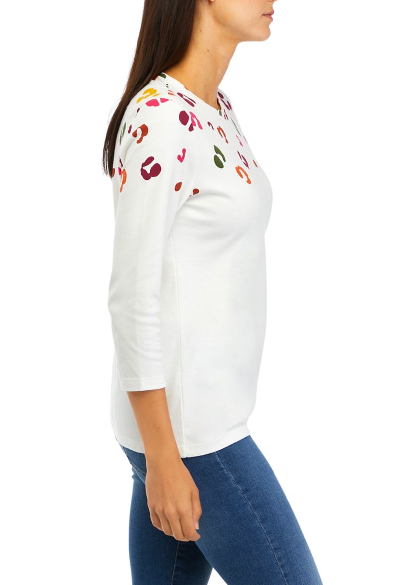 Womens 3/4 Sleeve Crew Neck Placement Print T-Shirt