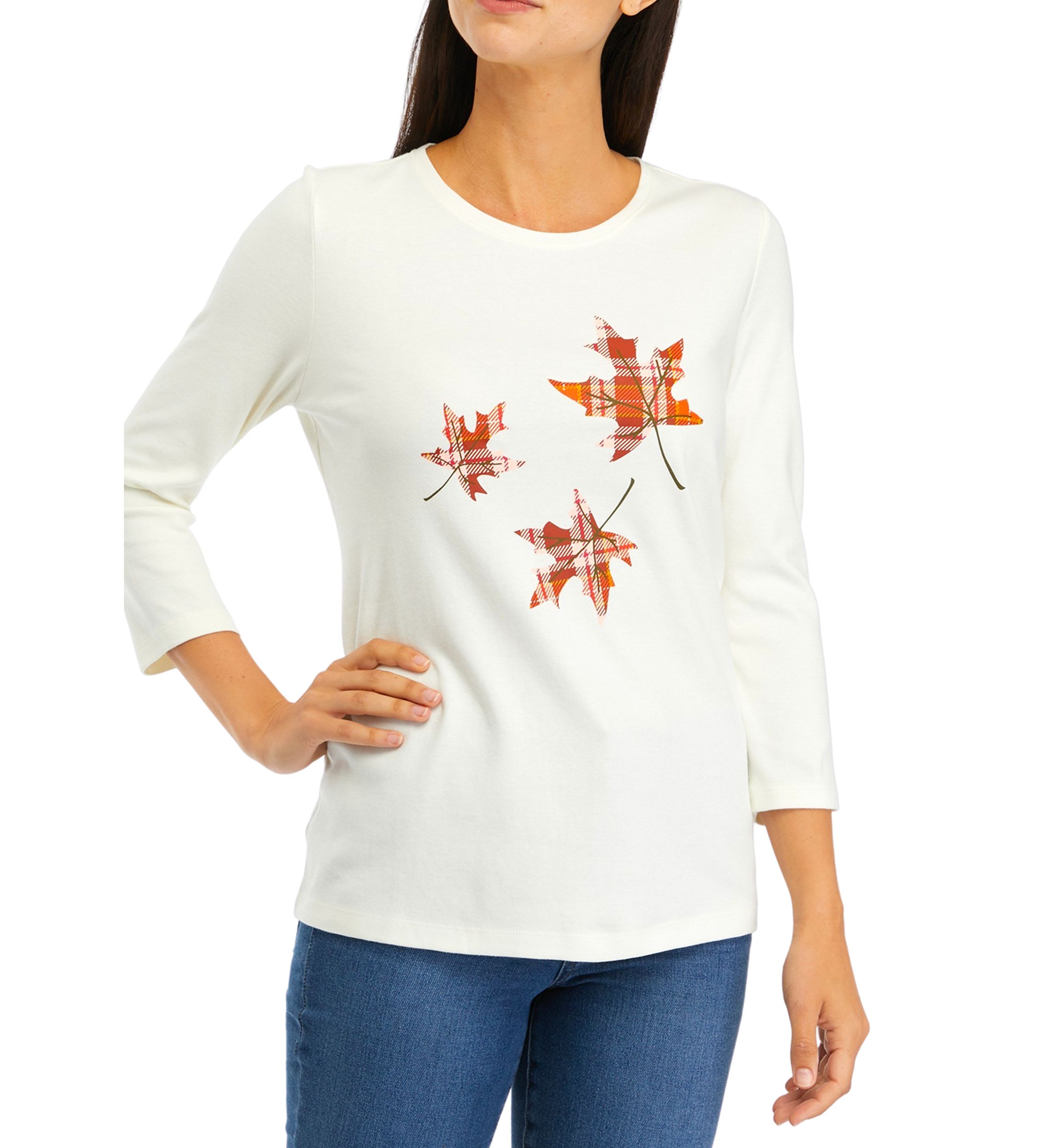 Womens 3/4 Sleeve Thankful Graphic T-Shirt 