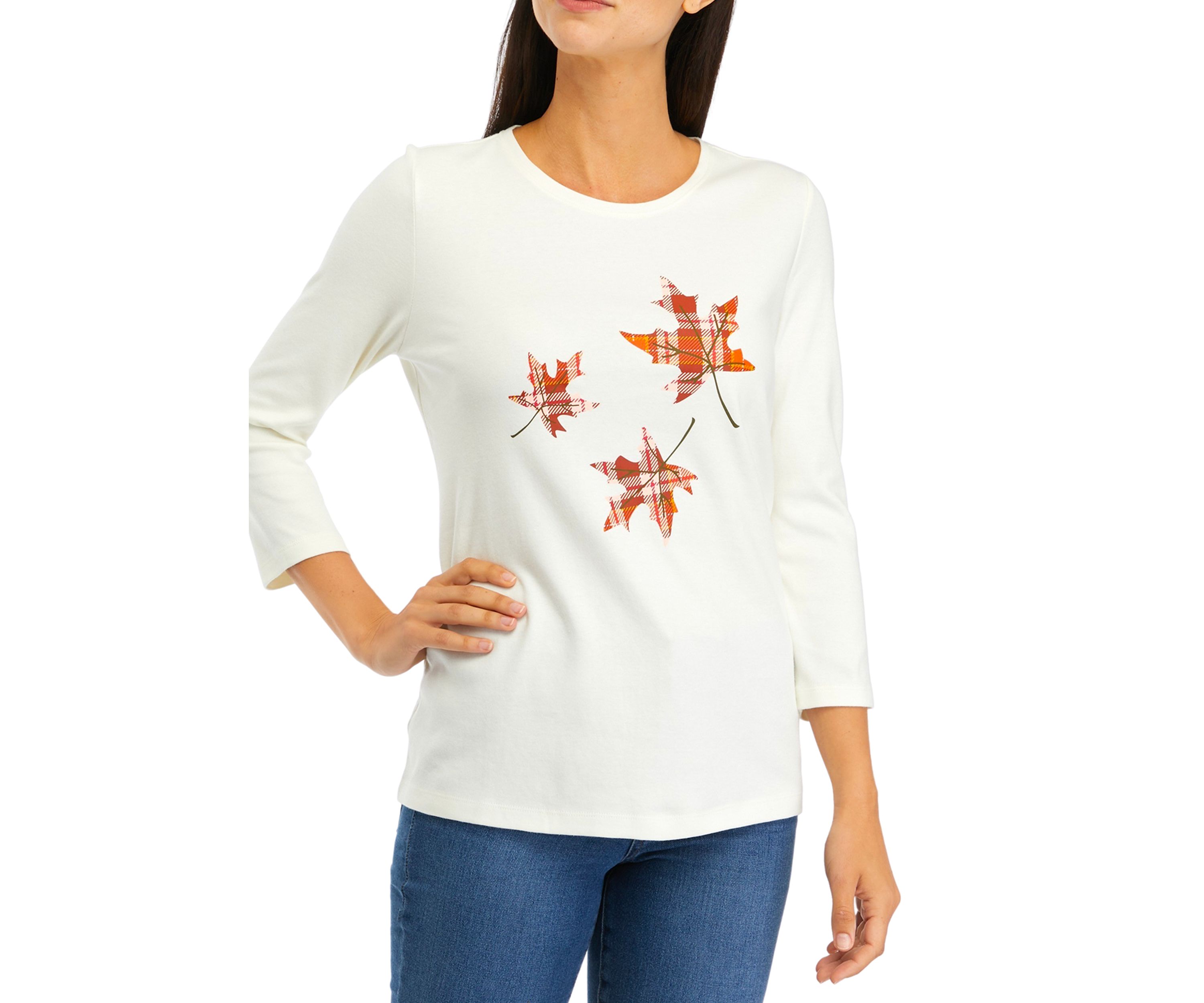 Womens 3/4 Sleeve Thankful Graphic T-Shirt 