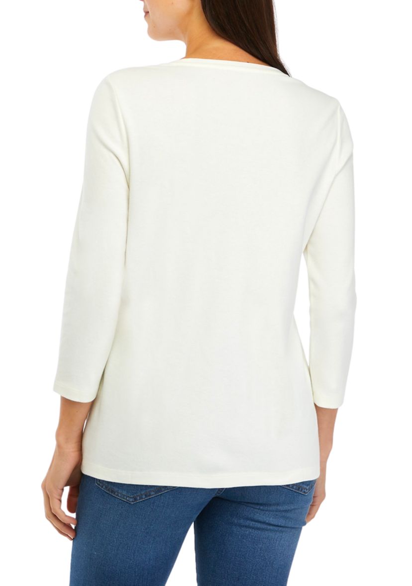 Womens 3/4 Sleeve Thankful Graphic T-Shirt 