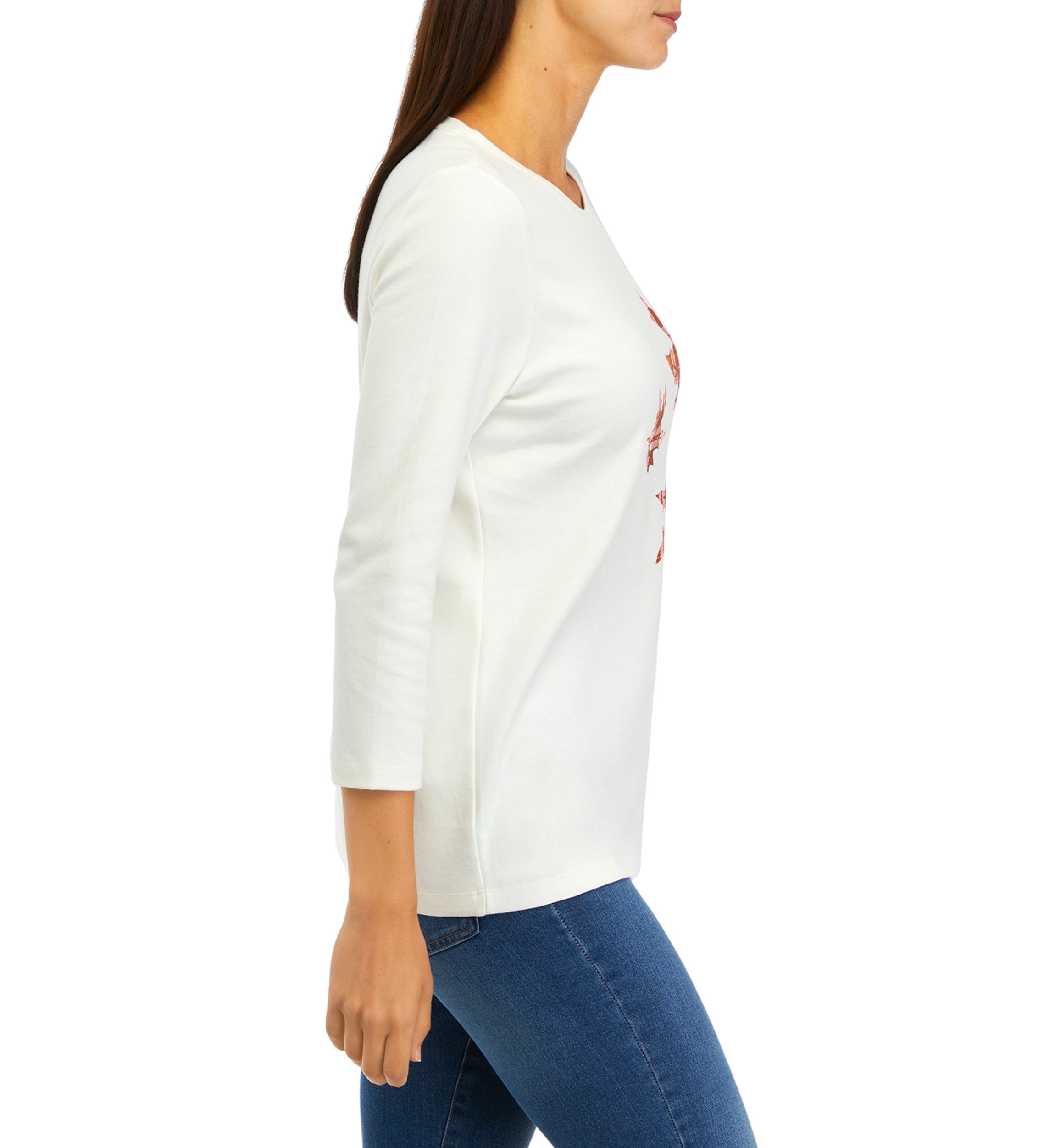 Womens 3/4 Sleeve Thankful Graphic T-Shirt 