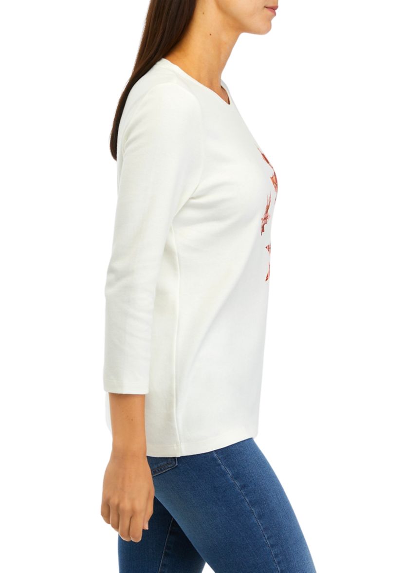 Womens 3/4 Sleeve Thankful Graphic T-Shirt 