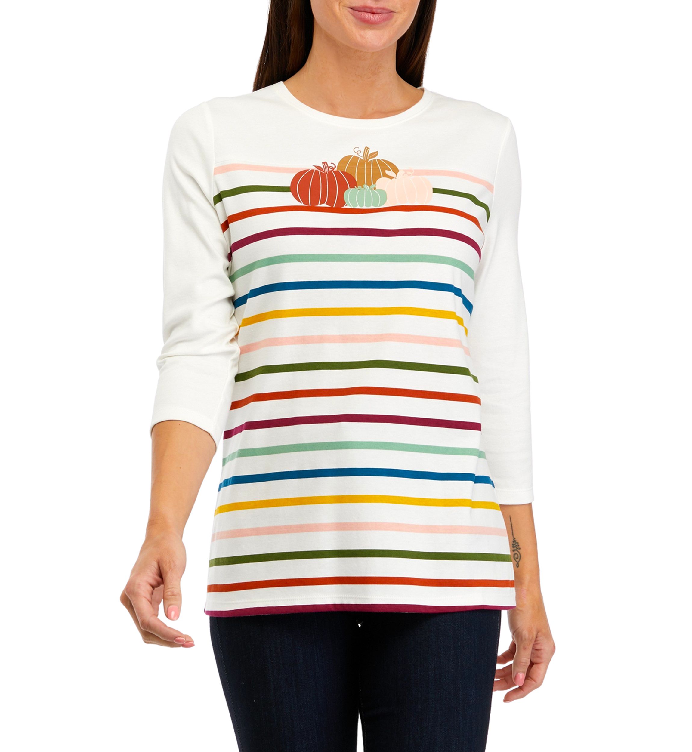 Womens 3/4 Sleeve Crew Neck Graphic T-Shirt