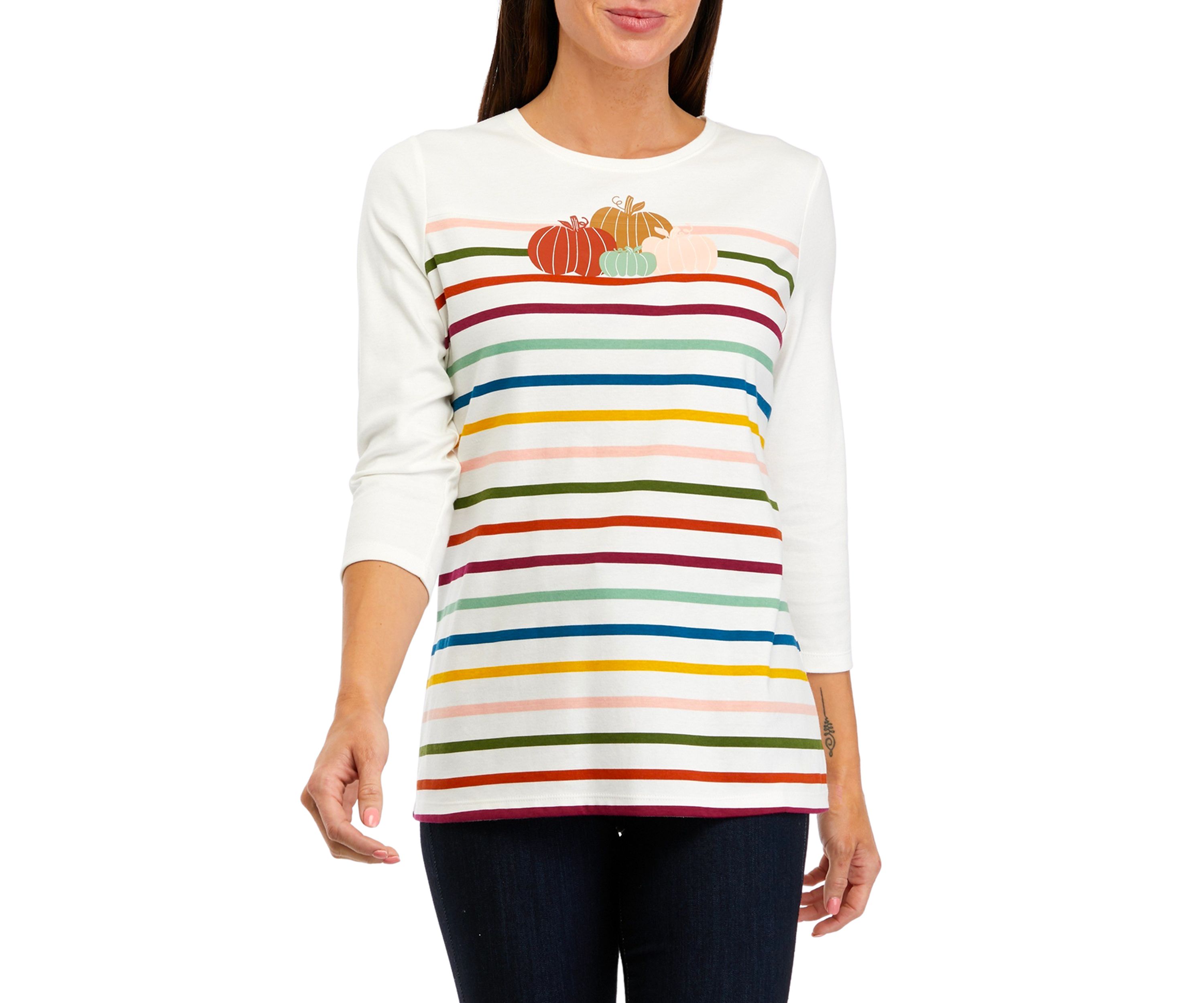 Womens 3/4 Sleeve Crew Neck Graphic T-Shirt