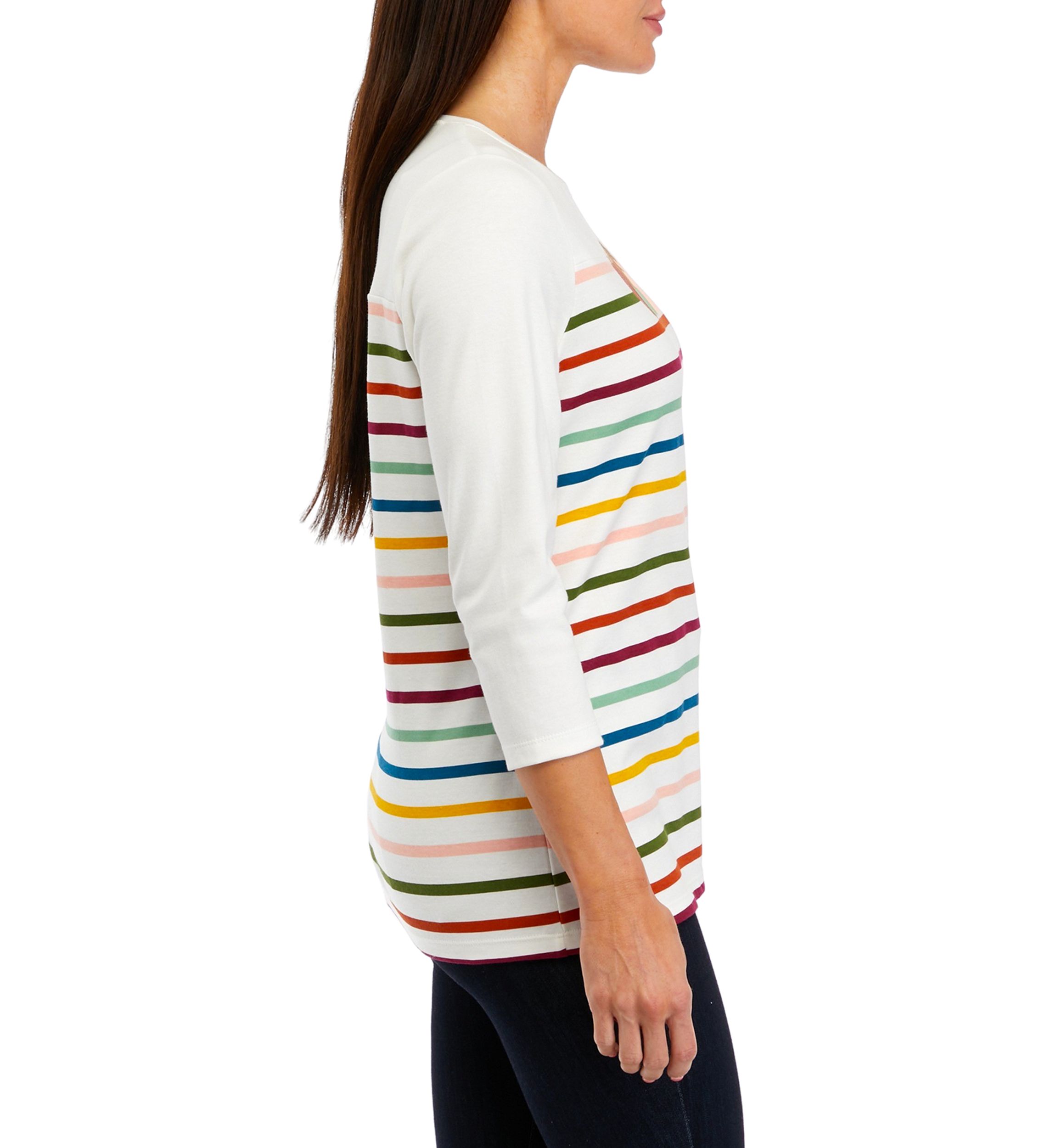 Womens 3/4 Sleeve Crew Neck Graphic T-Shirt