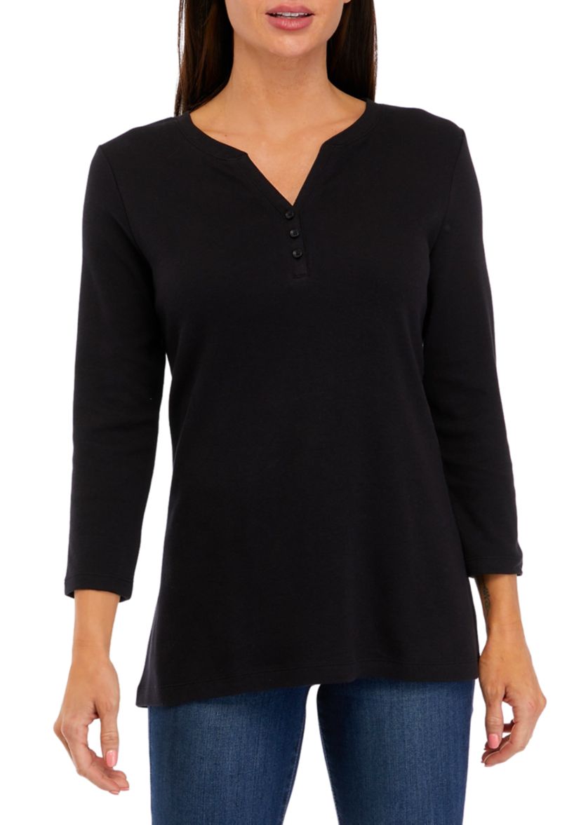 Womens 3/4 Sleeve Henley Shirt 