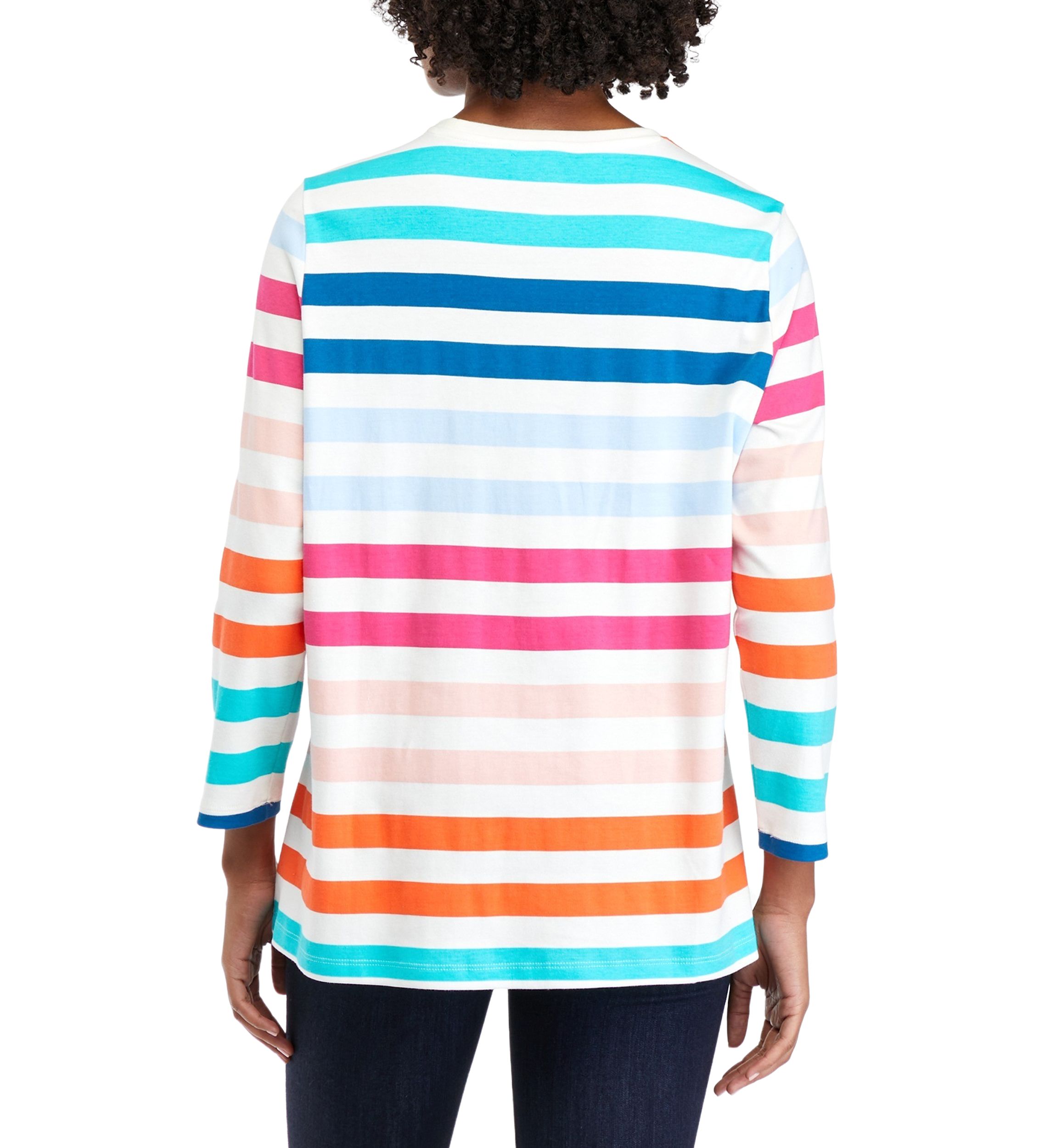 Womens 3/4 Sleeve Crew Neck Stripe Print T-Shirt